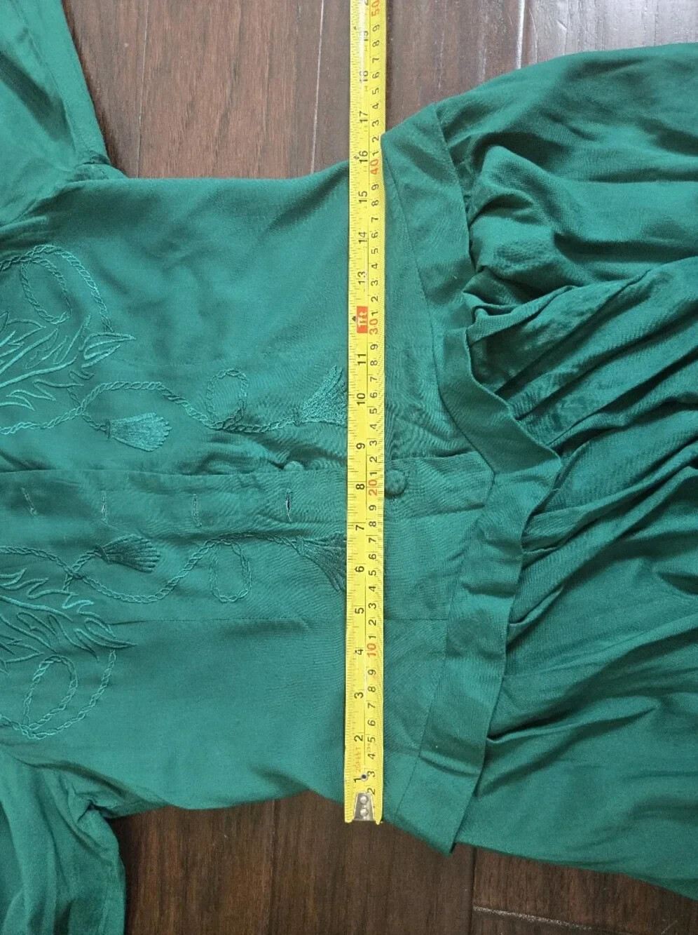 Vintage 80s Kathie Lee Emerald Embroidered Prairie Midi Dress Cottagecore Sz 6