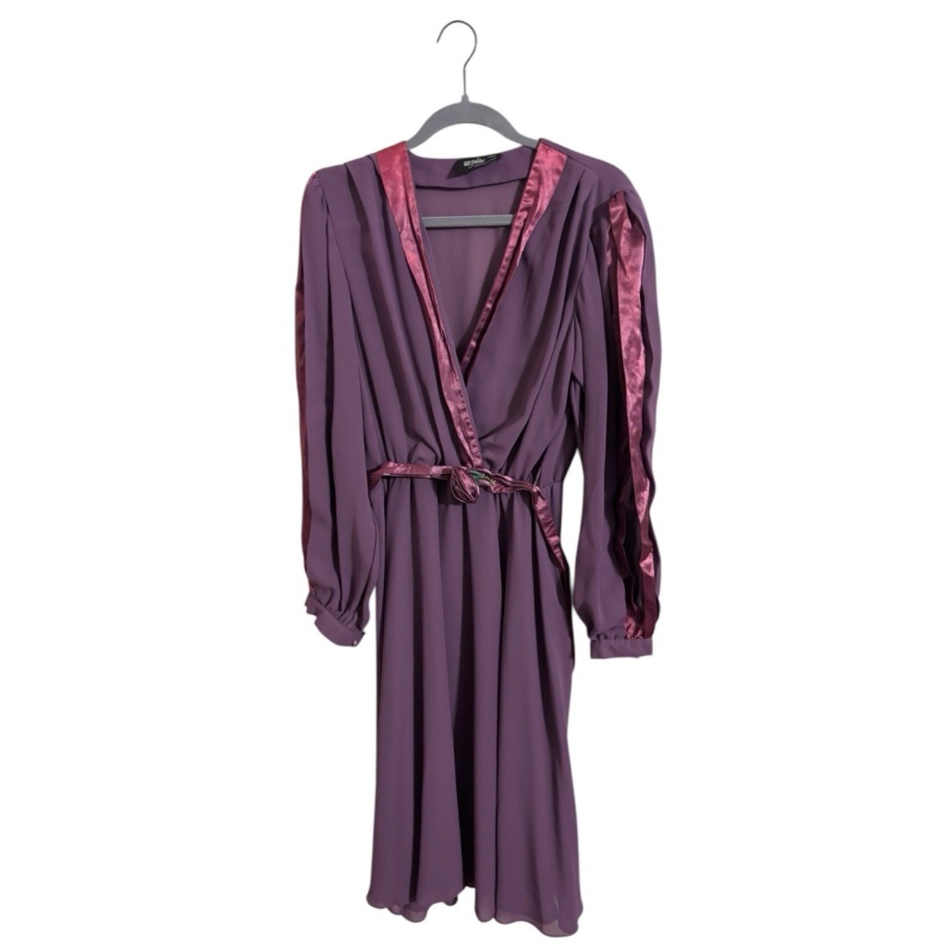 Ursula of Switzerland Vintage Purple Wrap Belted Rose Dress Size 15/16