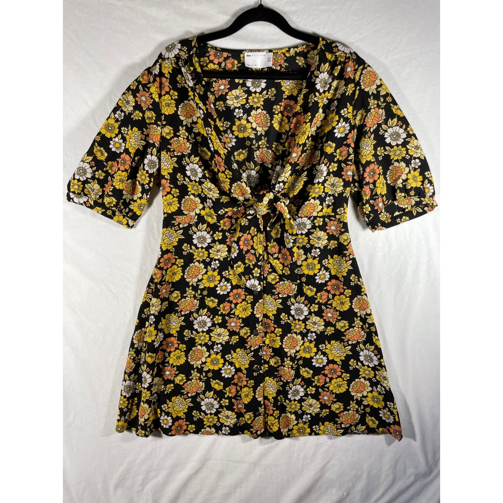 dark floral babydoll dress puff sleeve mini 8 deep v bow hippie grunge kidcore