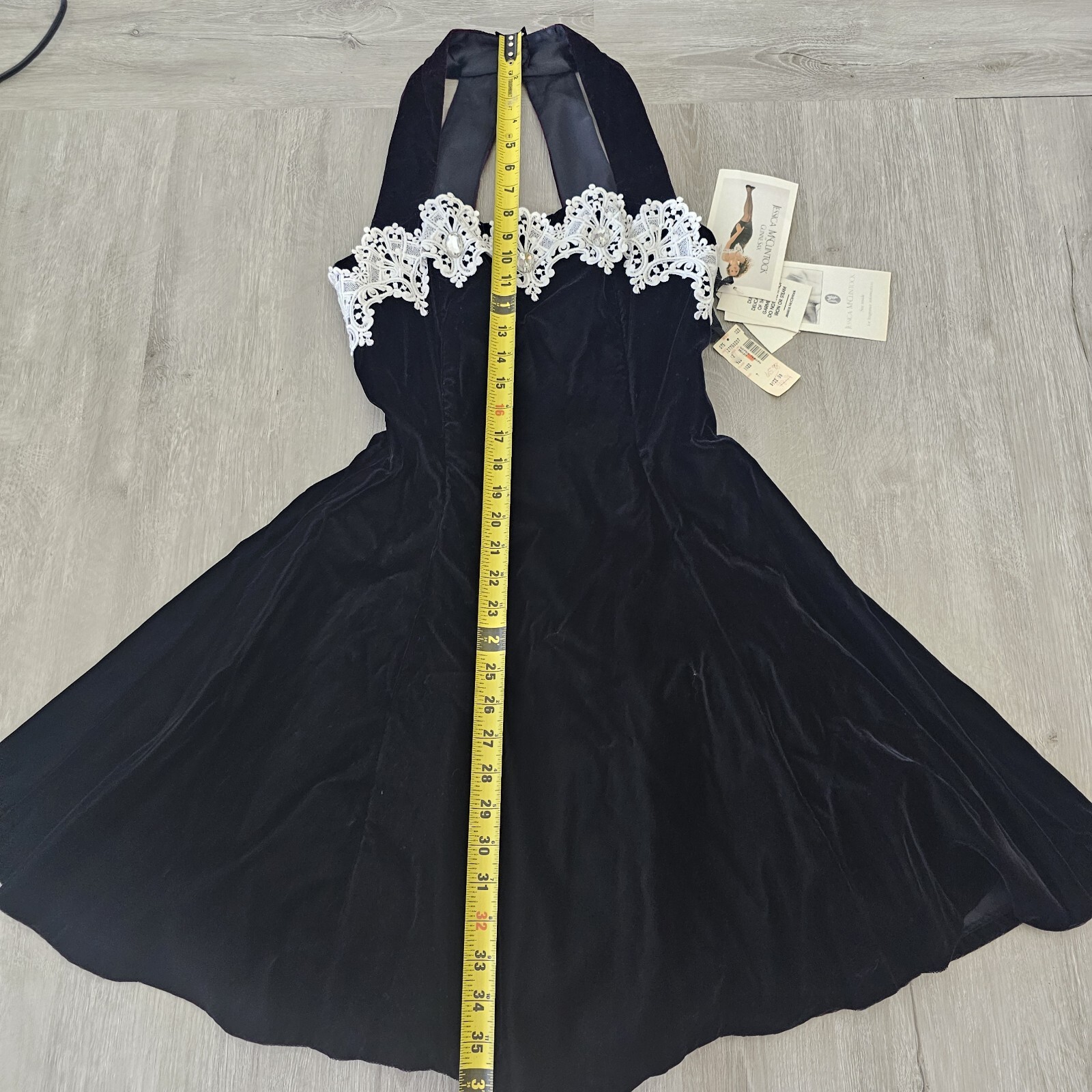Vtg Jessica McClintock Women Size 7/8 Black With Tulle & 3 Crystals – NWT