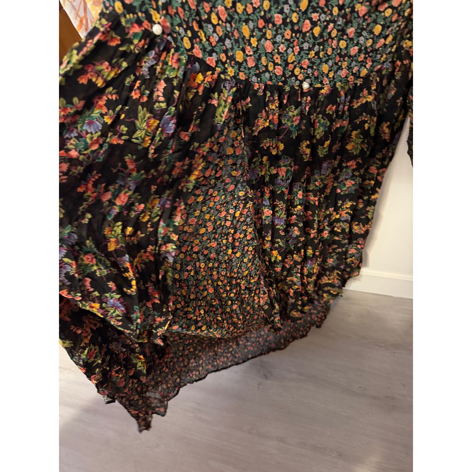 Jasmine midi flutter LG cottagecore cabincore floral scoop tie dress loose fit