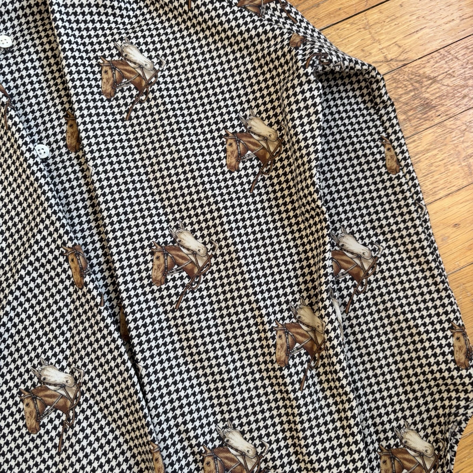 Vtg 80s-90s RALPH LAUREN EQUESTRIAN Horse Print Shirt Button Down Womens 10