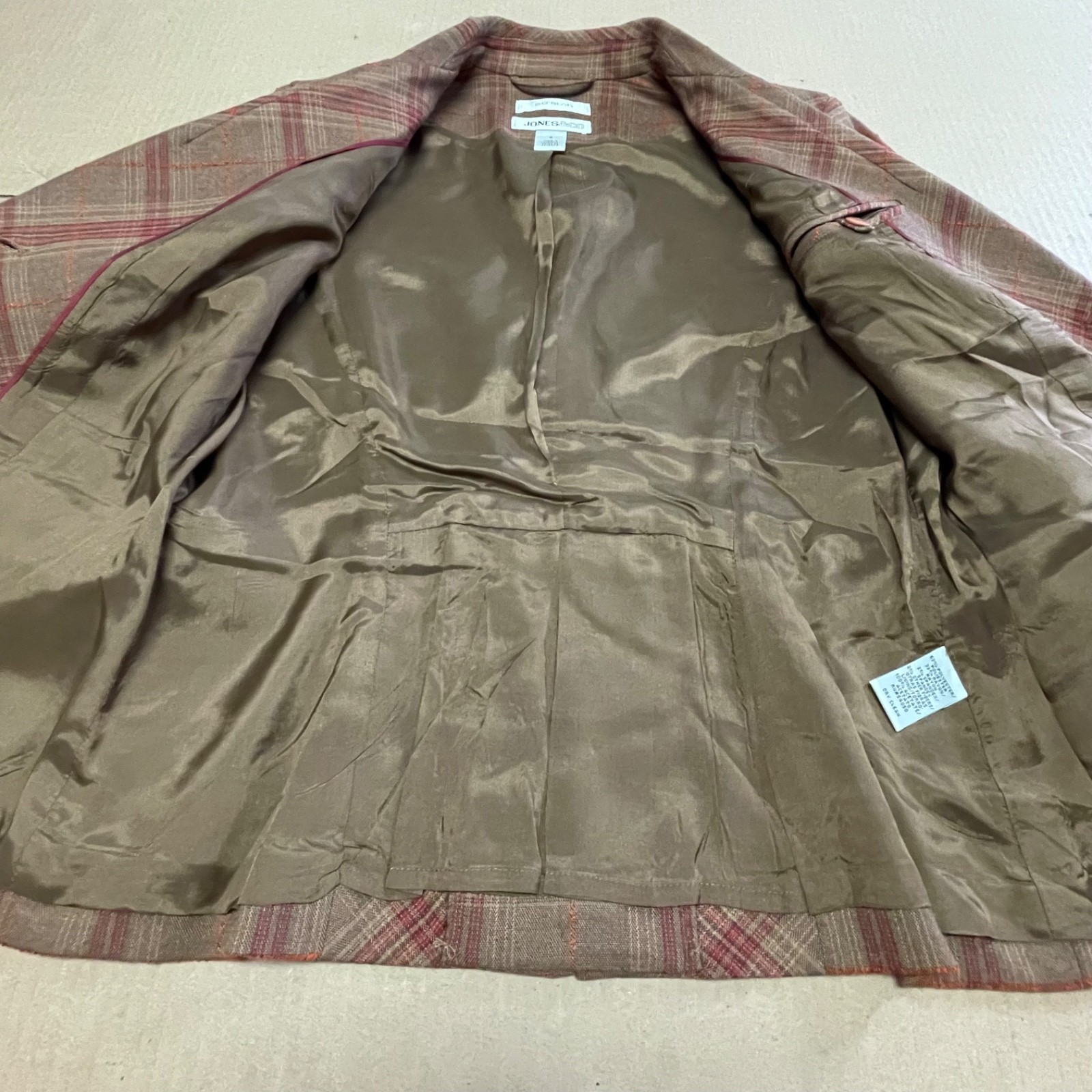 Vintage Jones & Co Plaid Tweed Blazer Jacket Size 6 Brown Red Martingale Belted