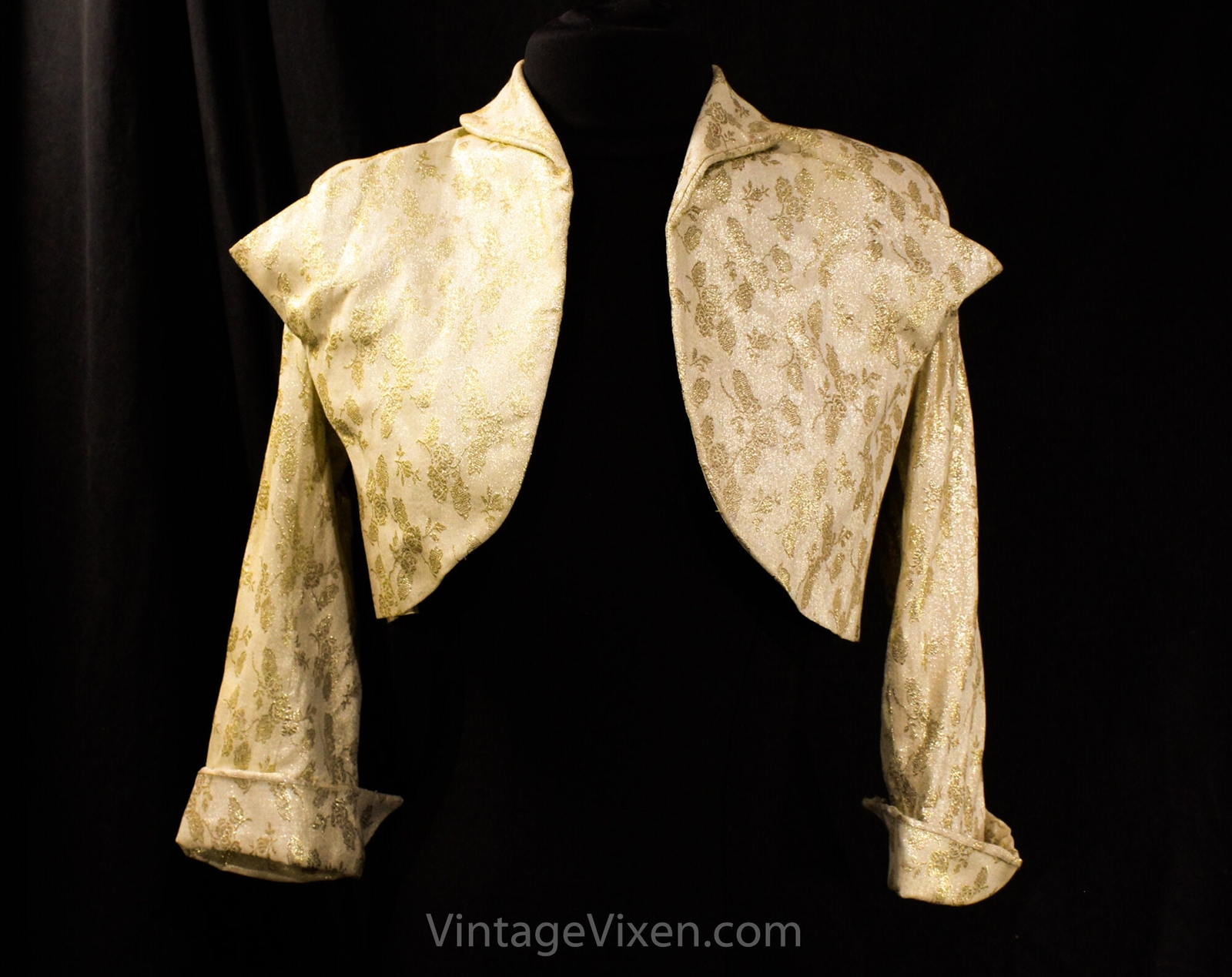1950s Gold Lamé Jacket – Sexy 50s Metallic Glamour Girl Bolero – Small Bust 33