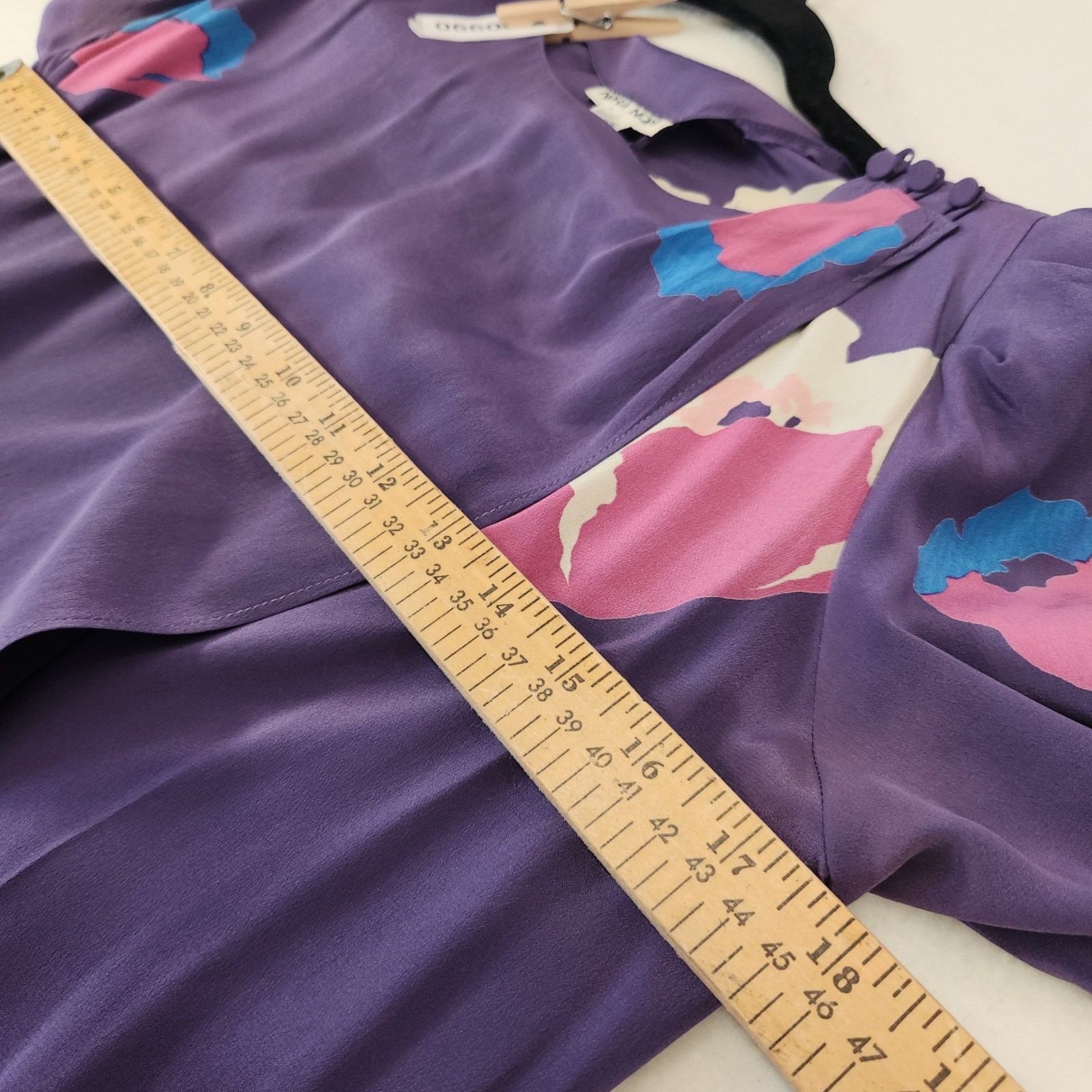 Nora Noh Silk Midi Dress Purple 8 Vintage Abstract Floral Retro 80s Avant Garde