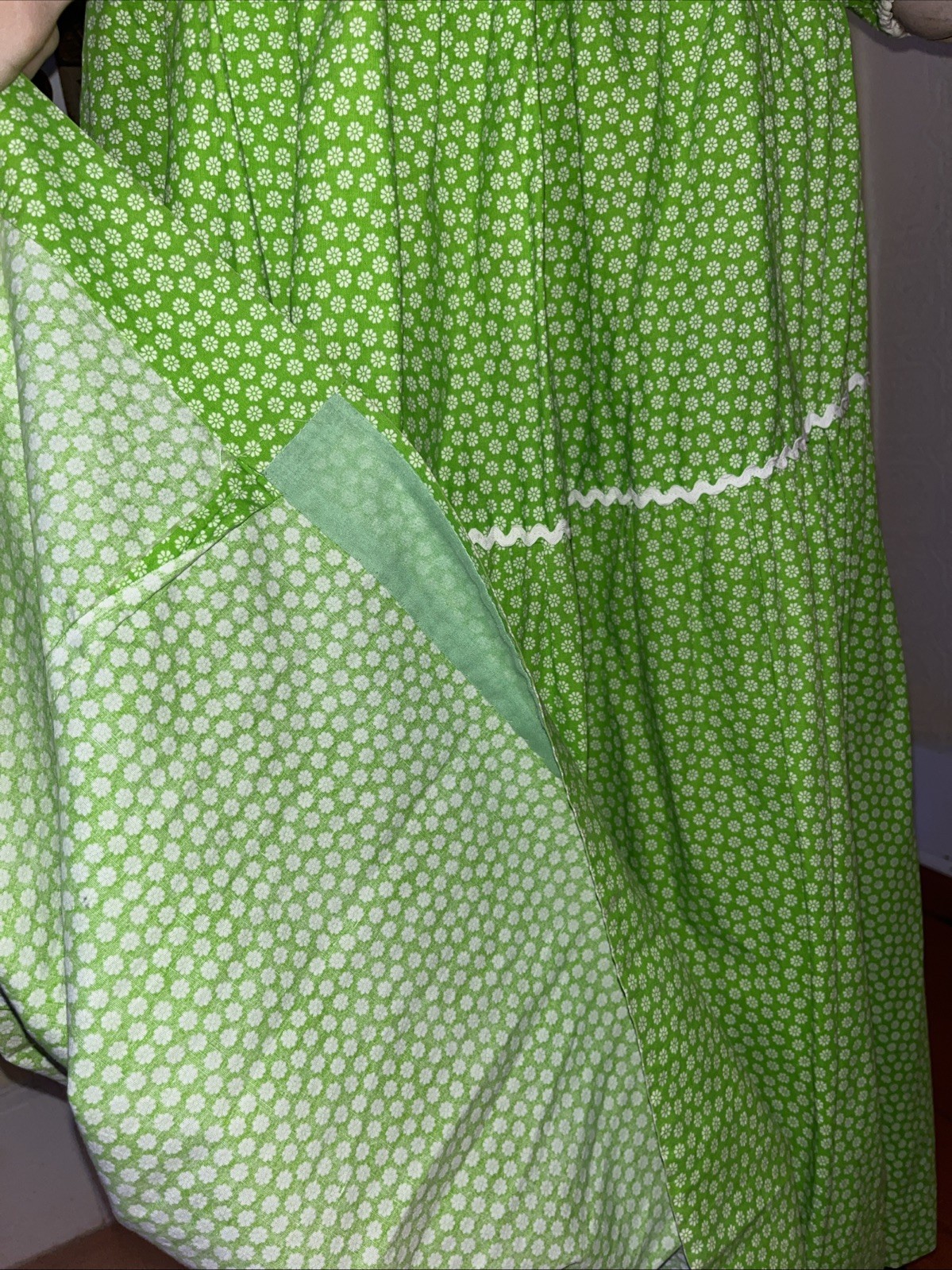 Vintage 70s Green Prarie Maxi Dress Calico Cotton Floral Cottagecore Bonnet L