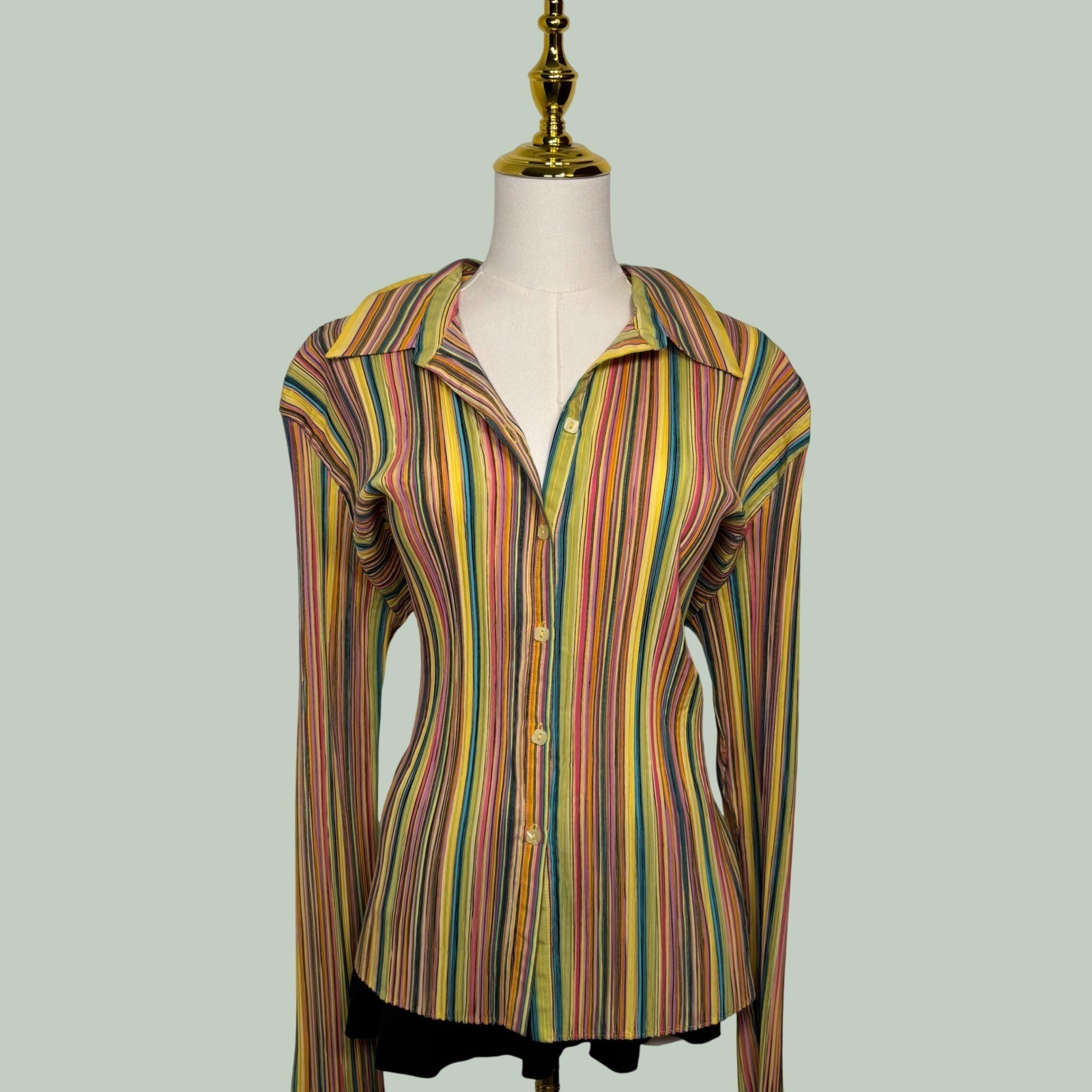 vintage 00s milano button up collared blouse candy stripe hippie 70s retro artsy