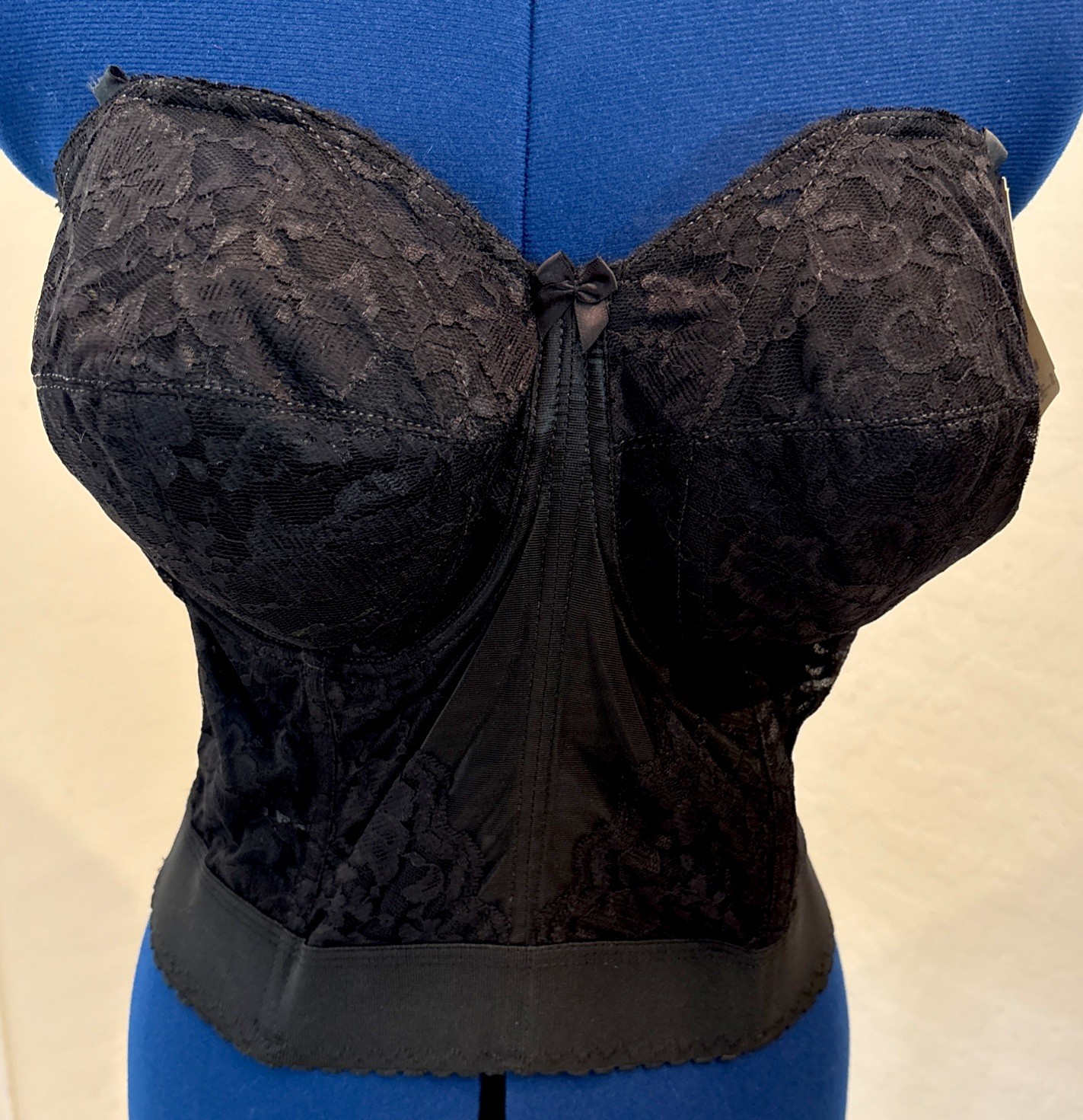 New W/tag VTG 38FF I Owe It All to Goddess LongLine Black LaceBra Bustier Corset