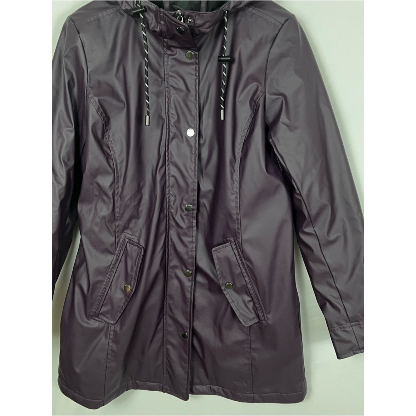 Weatherproof Women’s Hooded Rain Slicker Jacket Plum Size Small