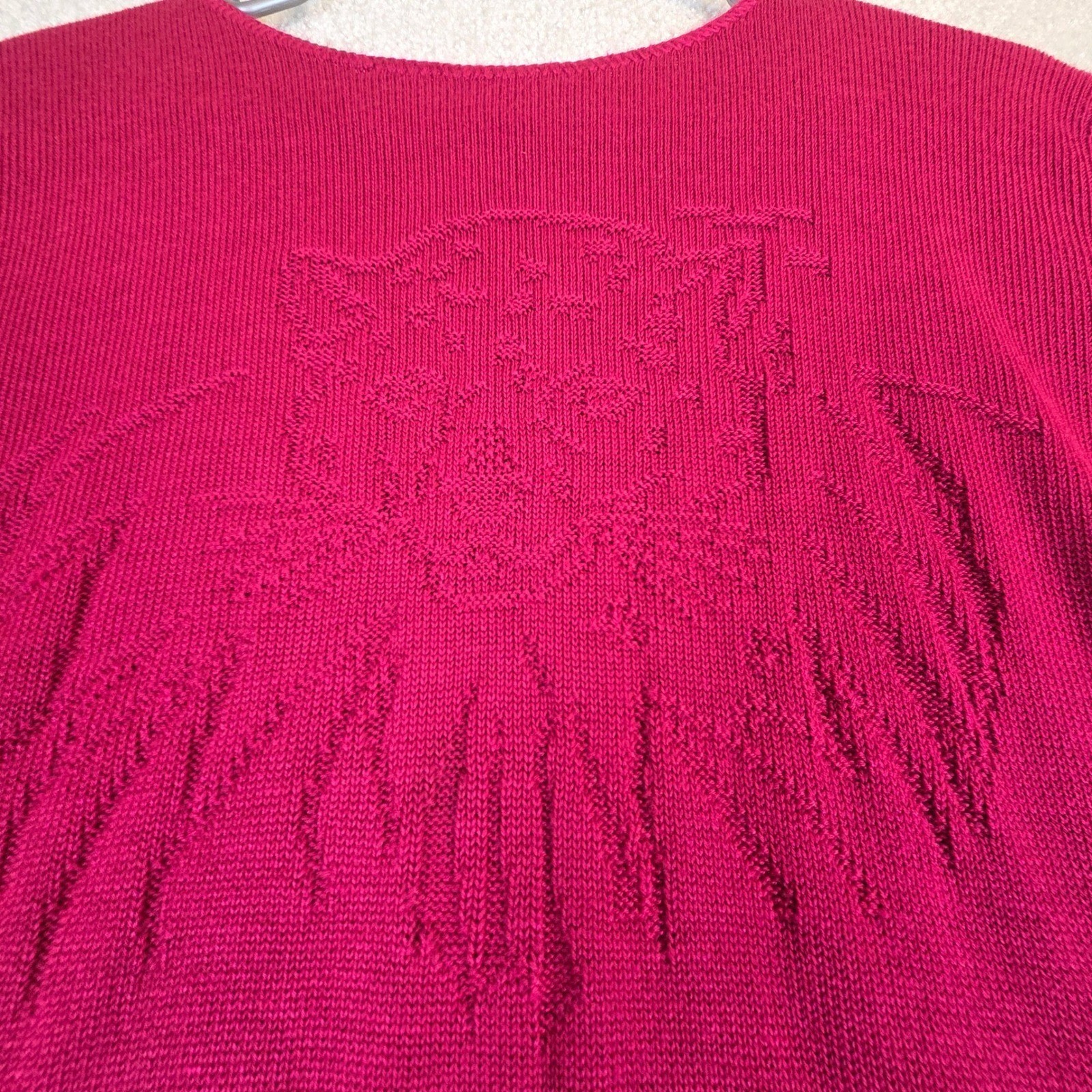 Vtg Kenneth Too Pink Knit Sweater Womens Leopard Short Sleeve Retro 80s USA