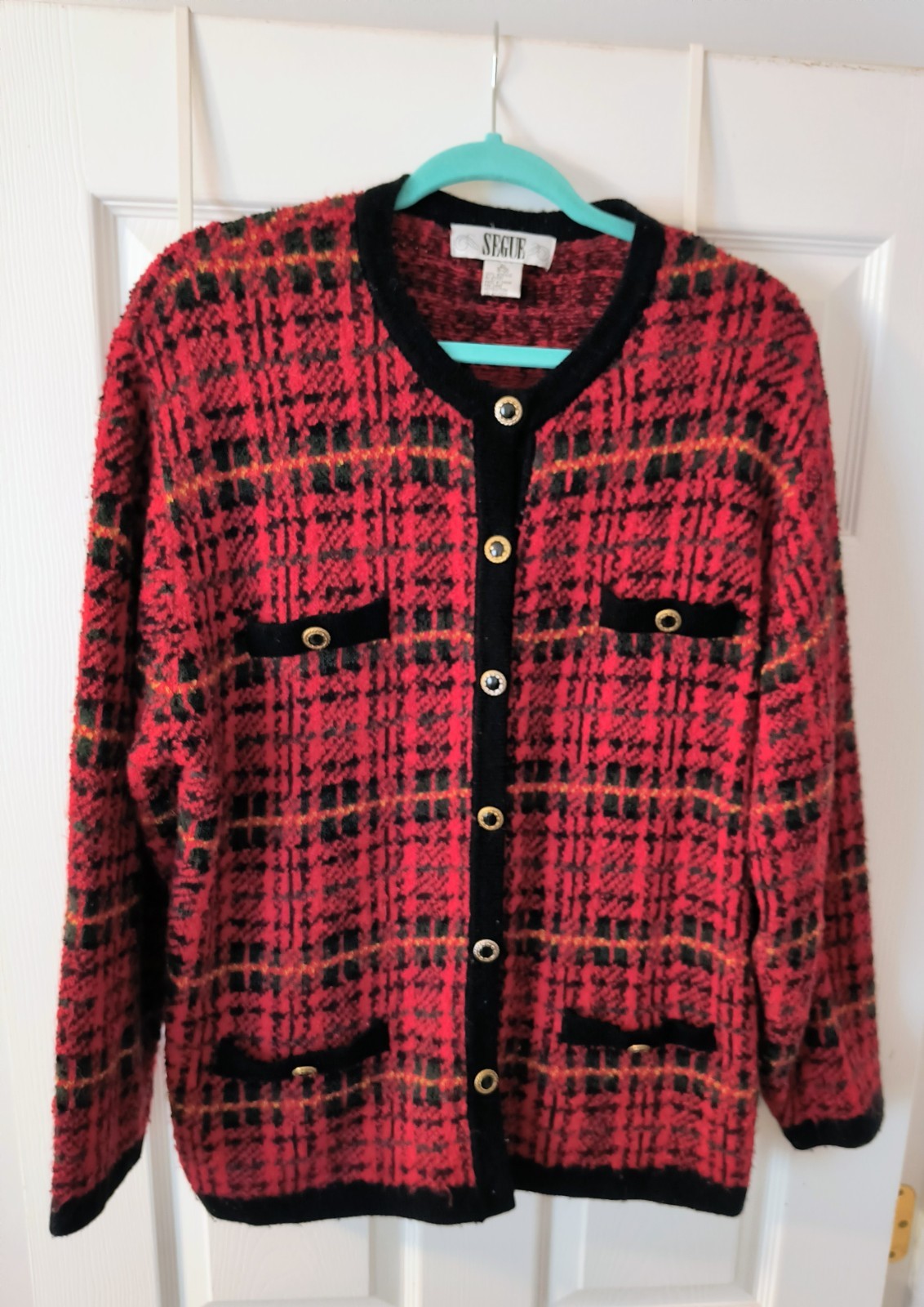 Vintage Plaid Segue Sweater Size 2X Red Green Black And Gold