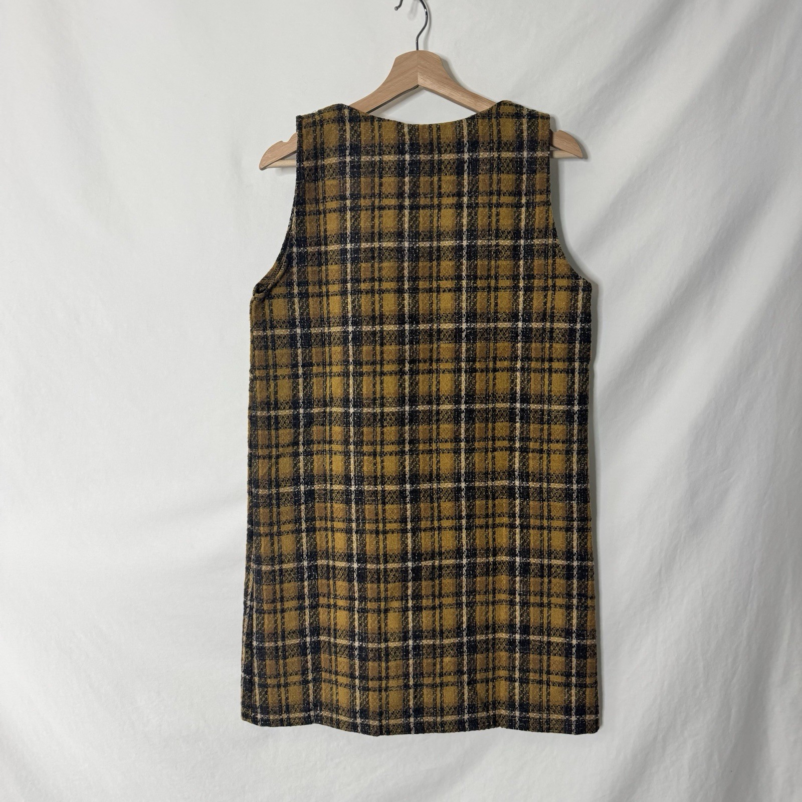 Vintage Plaid Sleeveless Shift Dress in Yellow and Black – M