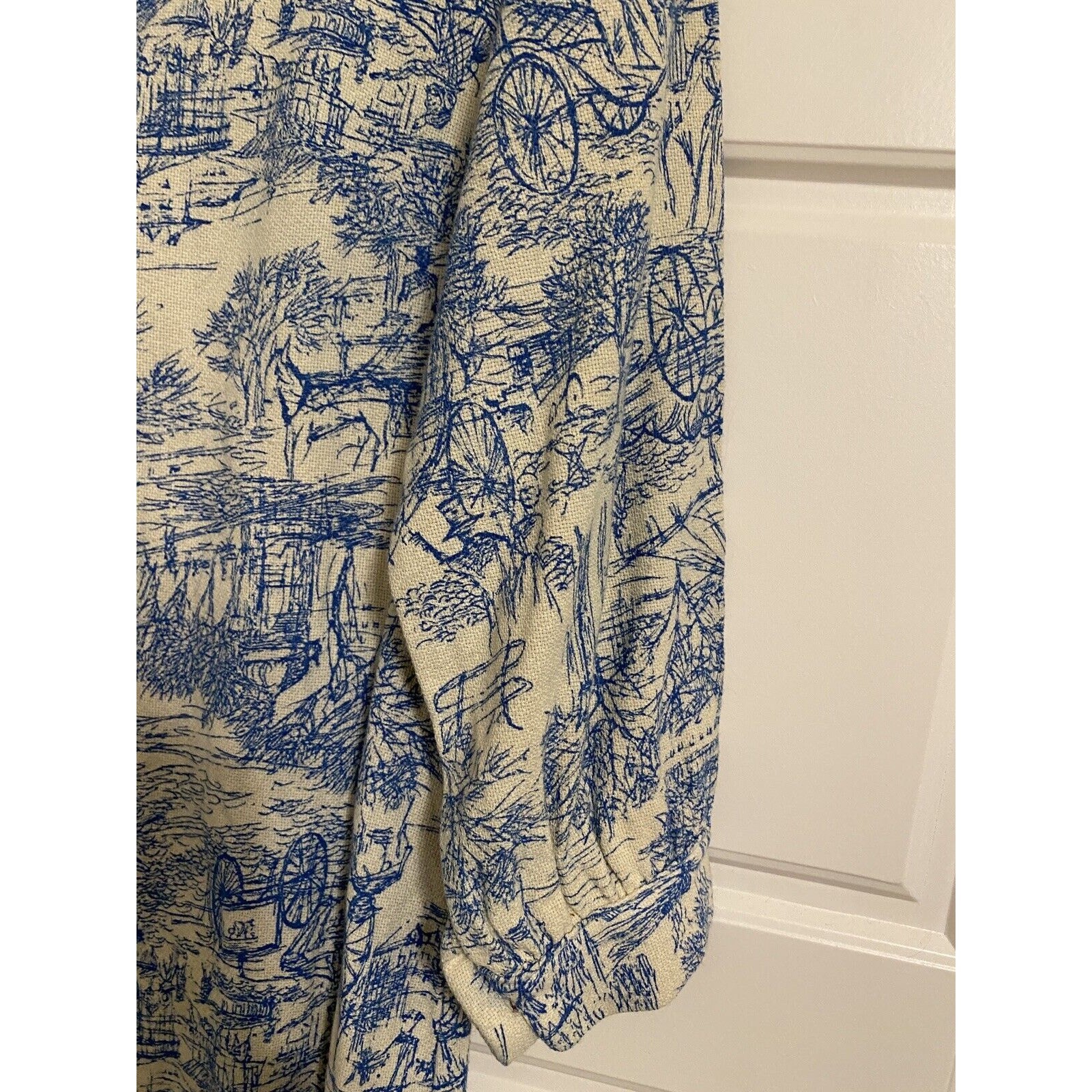 Vtg 70s Romantic Toile Print Shift Dress White Blue Fabric Repair Craft