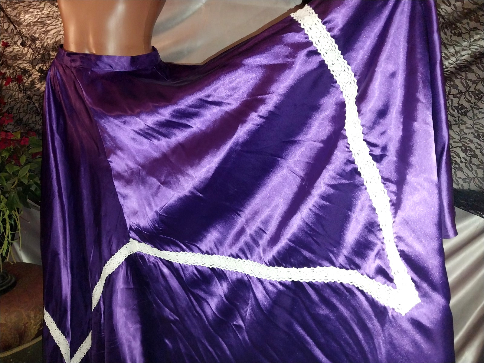 VTG REAL SATIN GRAPE PURPLE 300″ SWEEP FLARE SHINY STUNNING MAXI SKIRT XXS 24 26