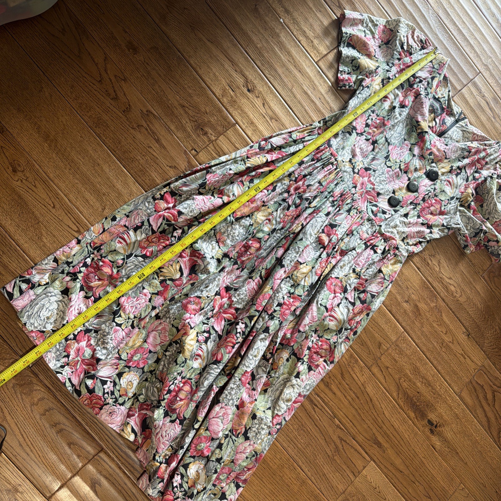 Vintage Cottage Core Dress Pink Floral 1980’s Button Ruffle Size 14 SL Fashions