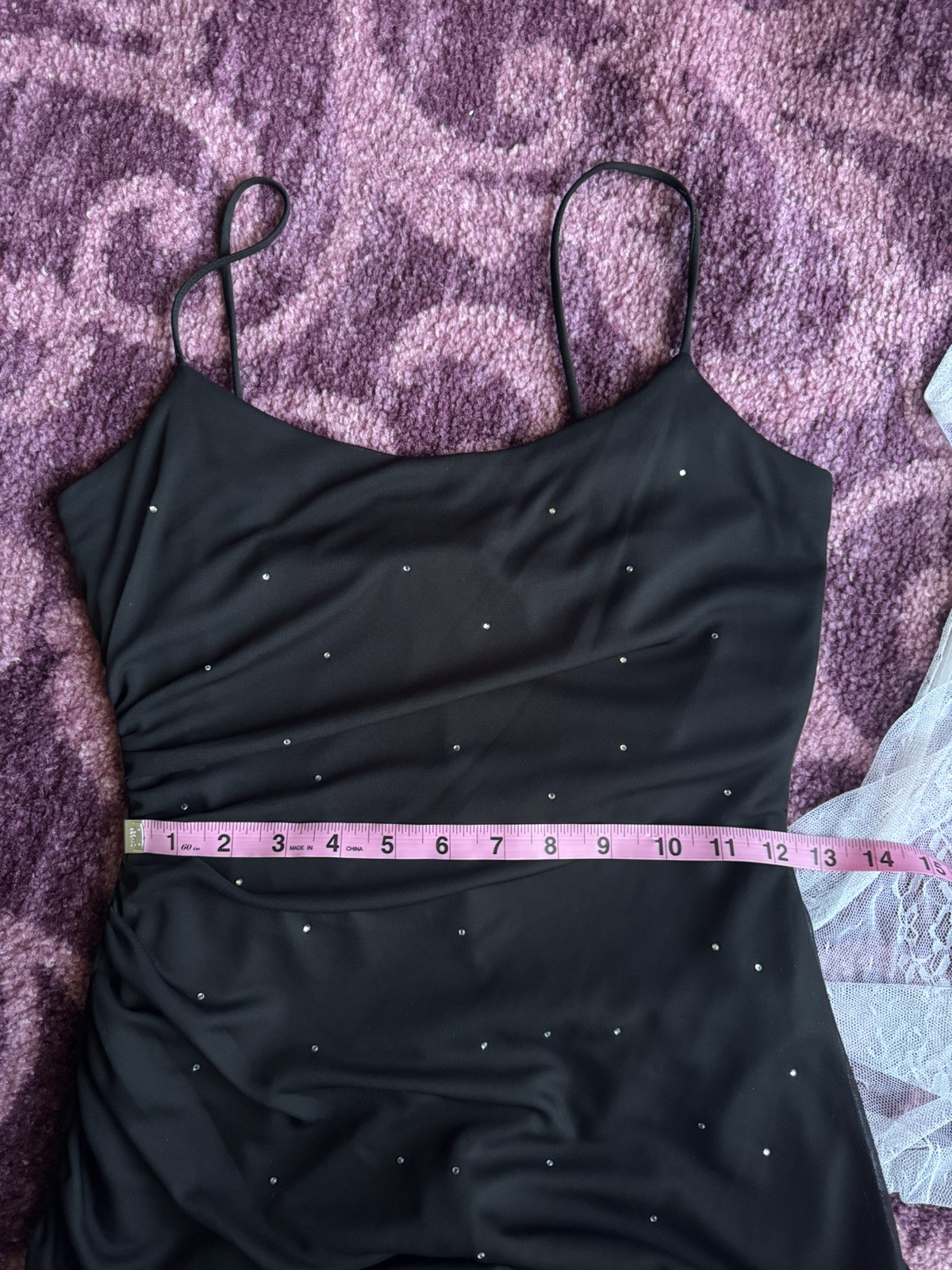 90’s Y2K Vintage Black Rhinestone Jumpsuit Sheer Overlay Made In USA, Size XS-S