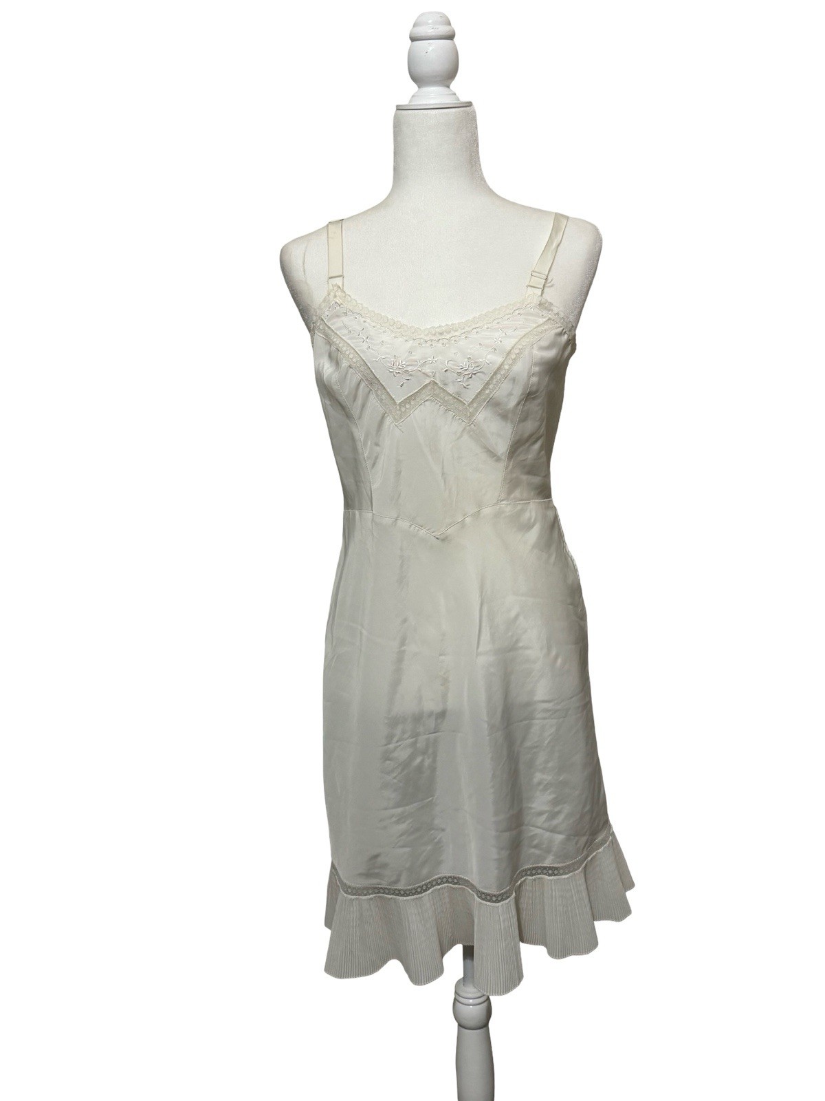 Vintage 50s Barbizon Endear Slip Dress White Tafredda Size S/M accordian hem