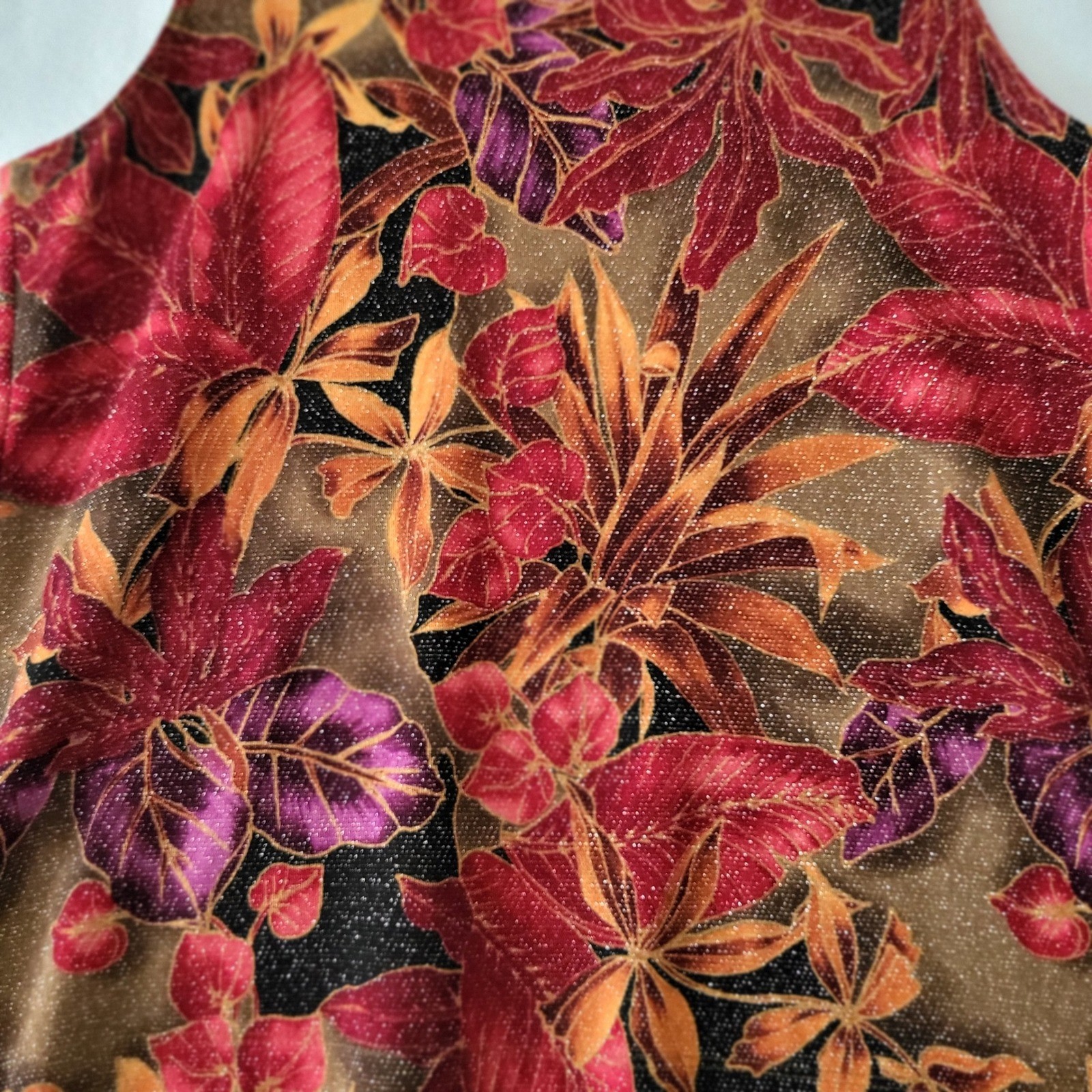 Vintage Chico’s Design Top Size 3 = XL Sparkle Shimmery Tropical Floral Tank