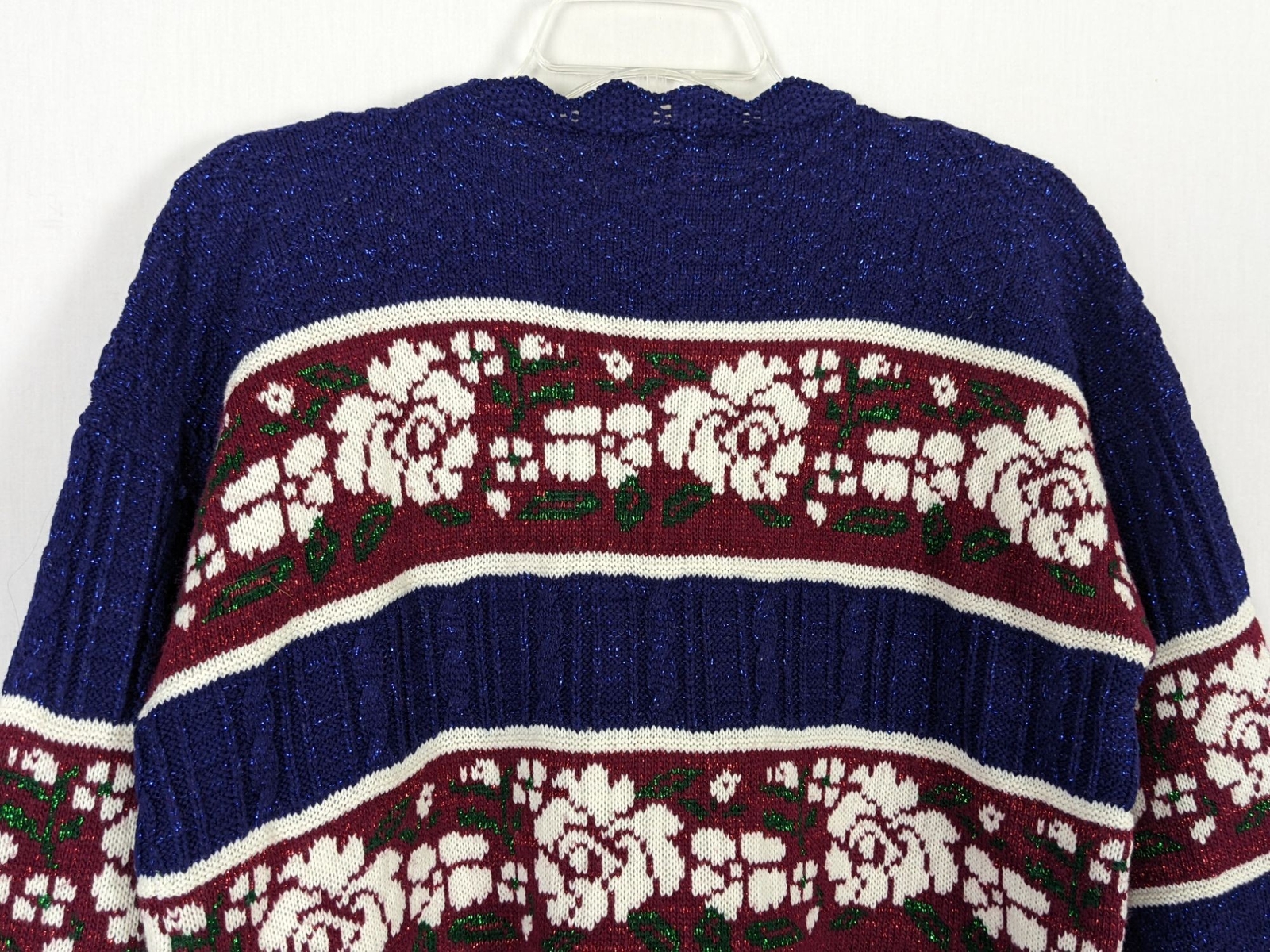 Vintage Holiday Time long sleeve floral striped glittery sweater sz L