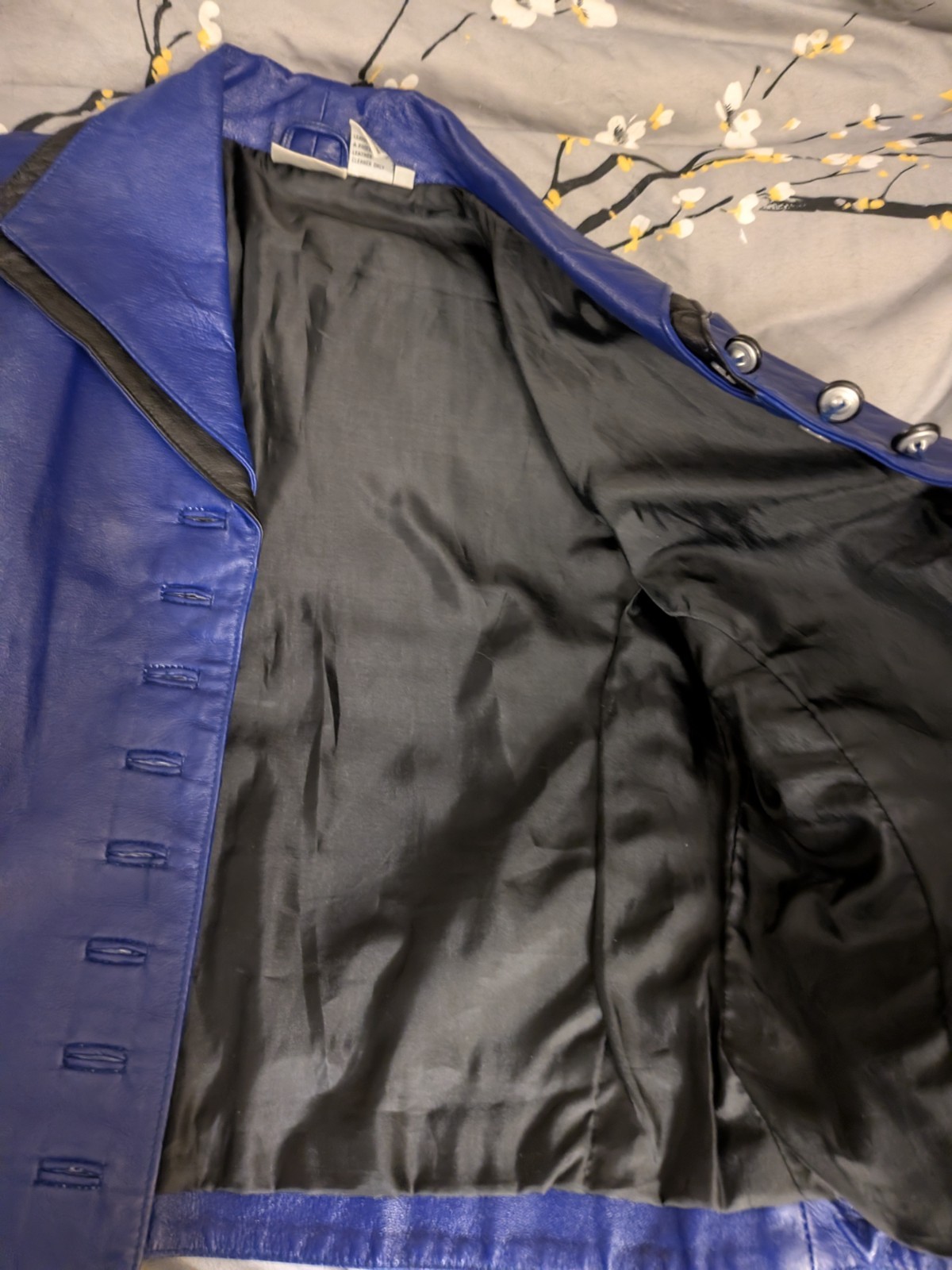 Vtg Leather 2-tone Jacket, Blue With Black Accents, Buttons, Vest Styling Sz 8