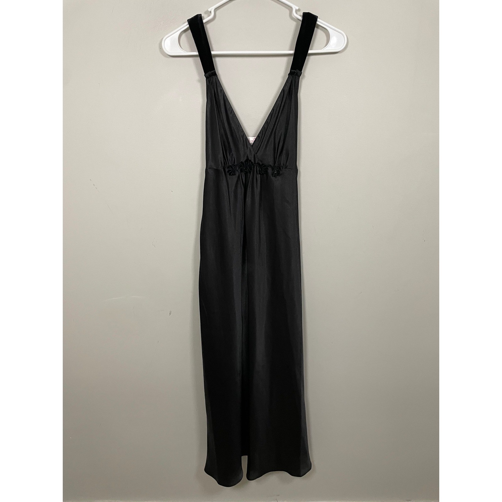 Vintage Oscar De La Renta Black Satin Midi Slip Dress Size Medium Romantic Fairy