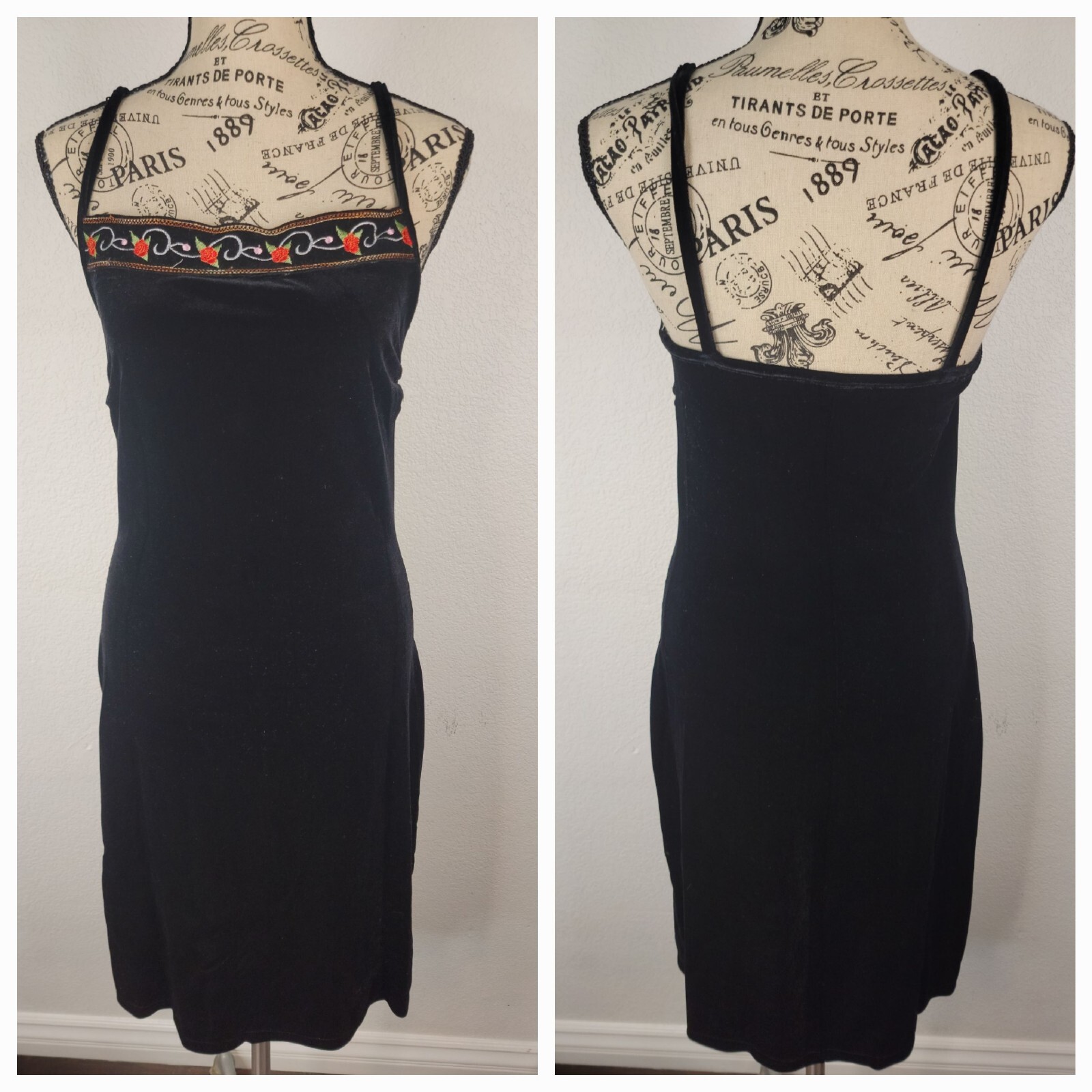 VTG 90s Y2K Velvet Whymsigoth Dress M Is that you? Brand USA Made Milkmaid Black