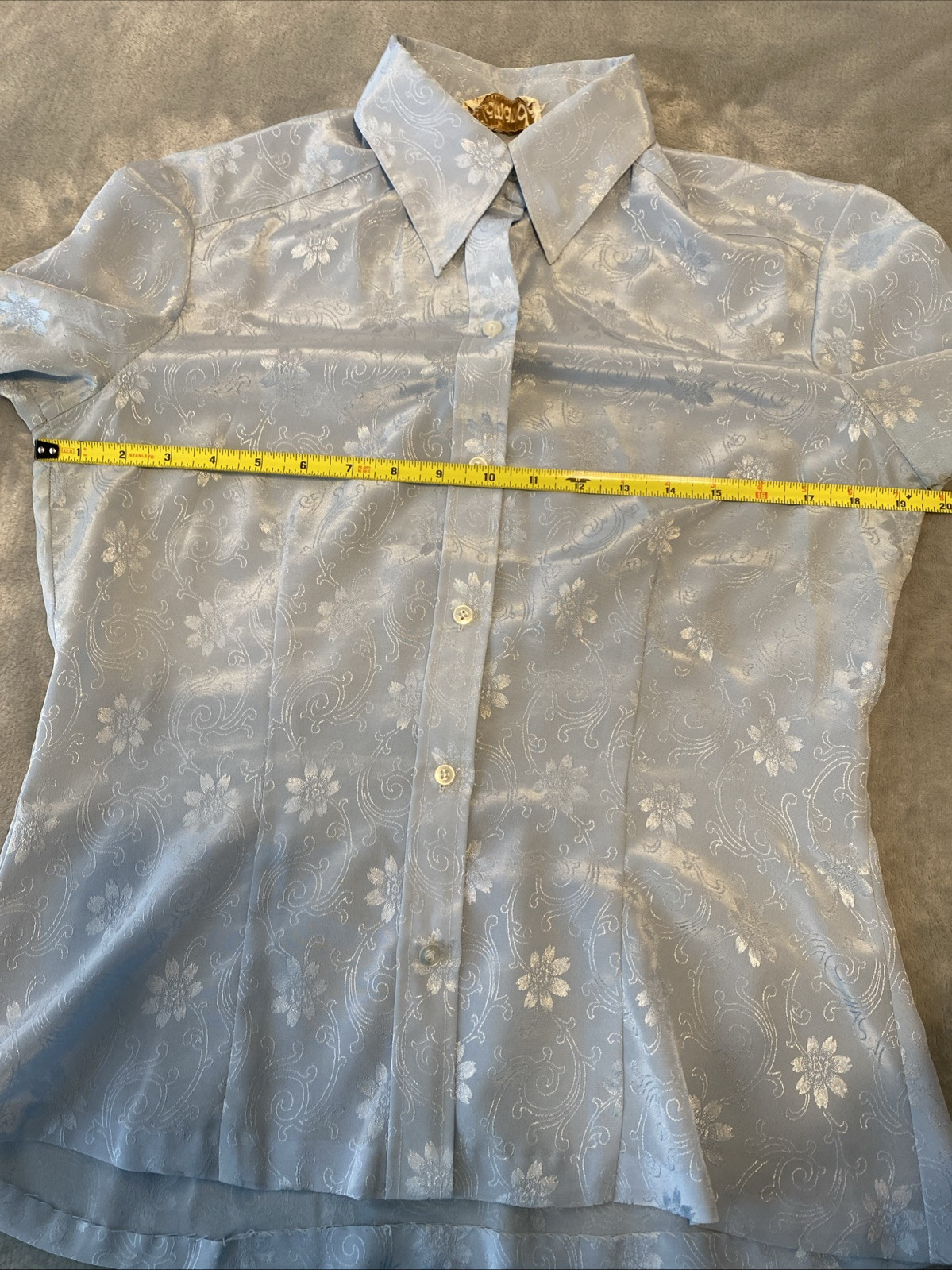 Vintage 70’s Amanda Blouse Shirt 100% Polyester Floral Blue Women’s Sz L