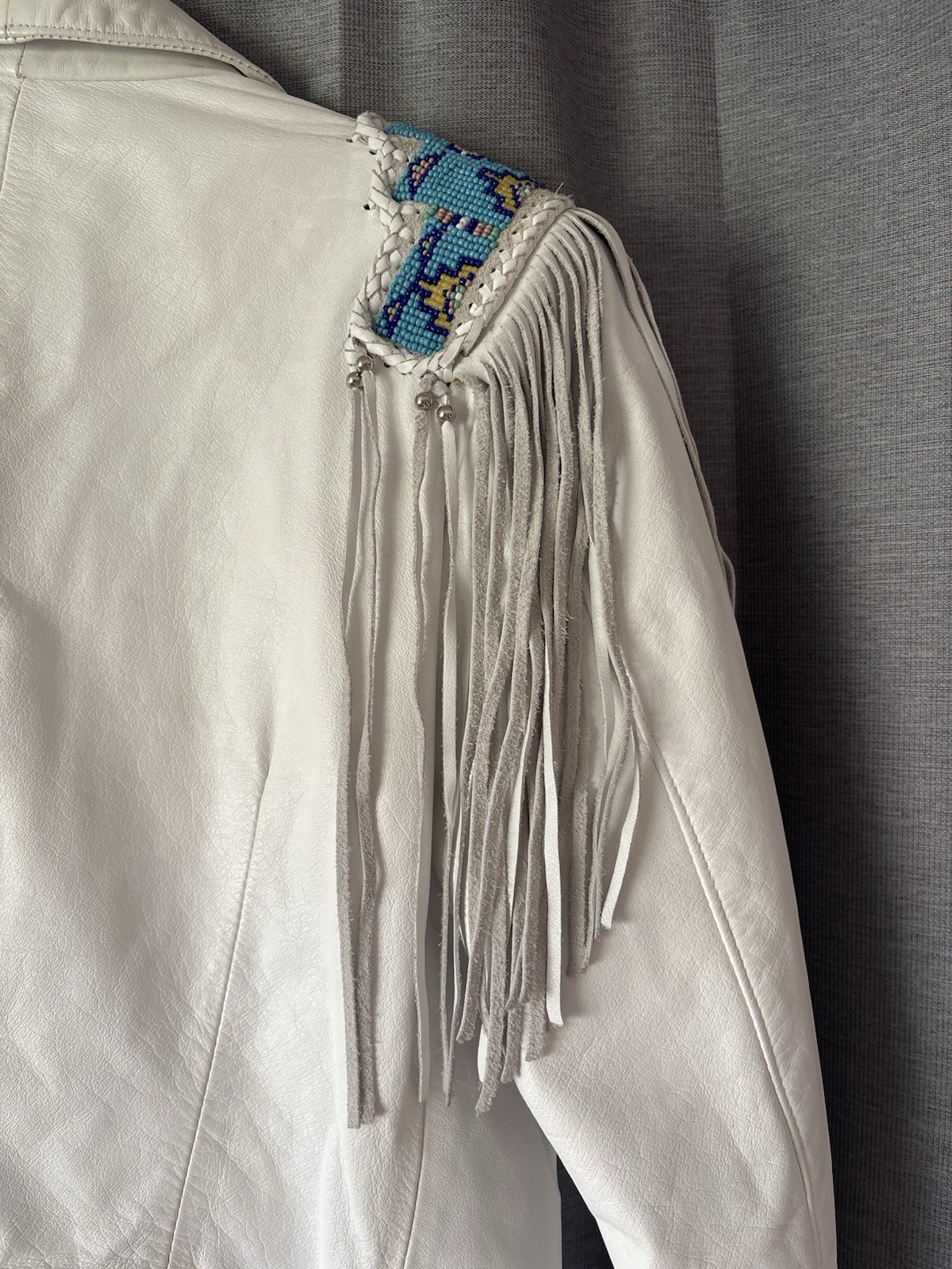 Vintage Sonora Mexico Beaded Fringe Leather Jacket sz 6/xs