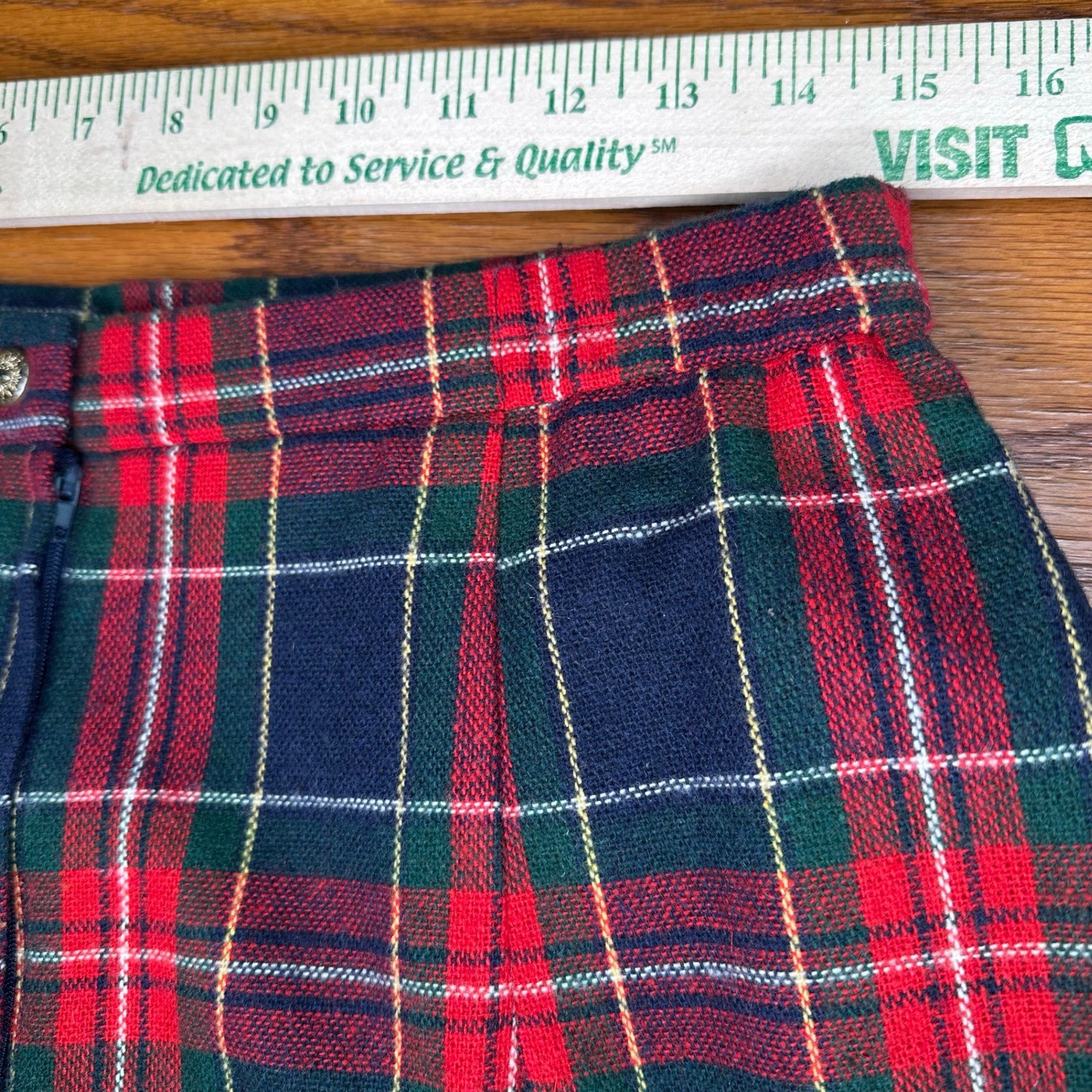 Vintage Tartan Plaid Wool Blend Dark Academia Pencil Skirt Navy Red Green Preppy