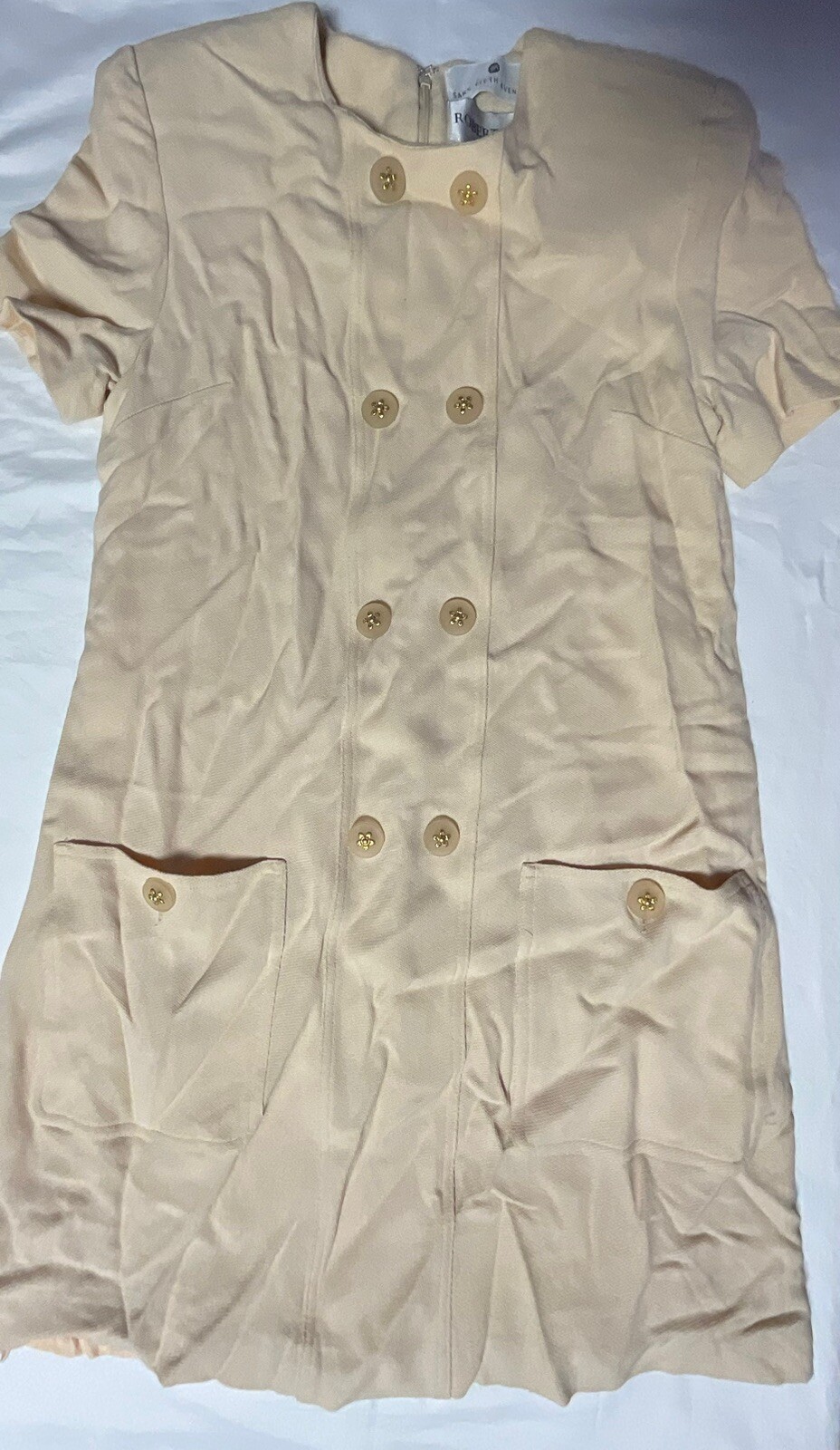 Vintage Robert Riel Collection Beige Dress 6 Saks Fifth Avenue Flower Buttons