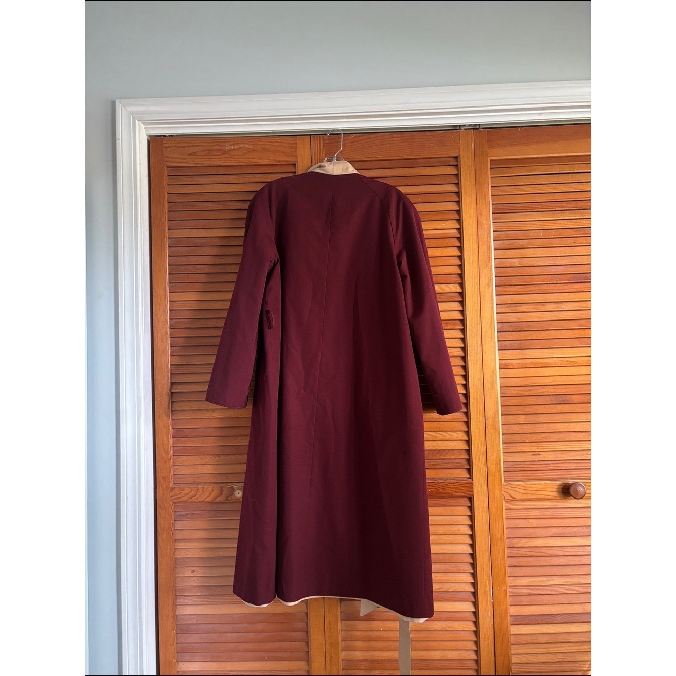 ETIENNE AIGNER Reversible Belted Trench Coat in Burgundy with Beige Sz 10 NWOT