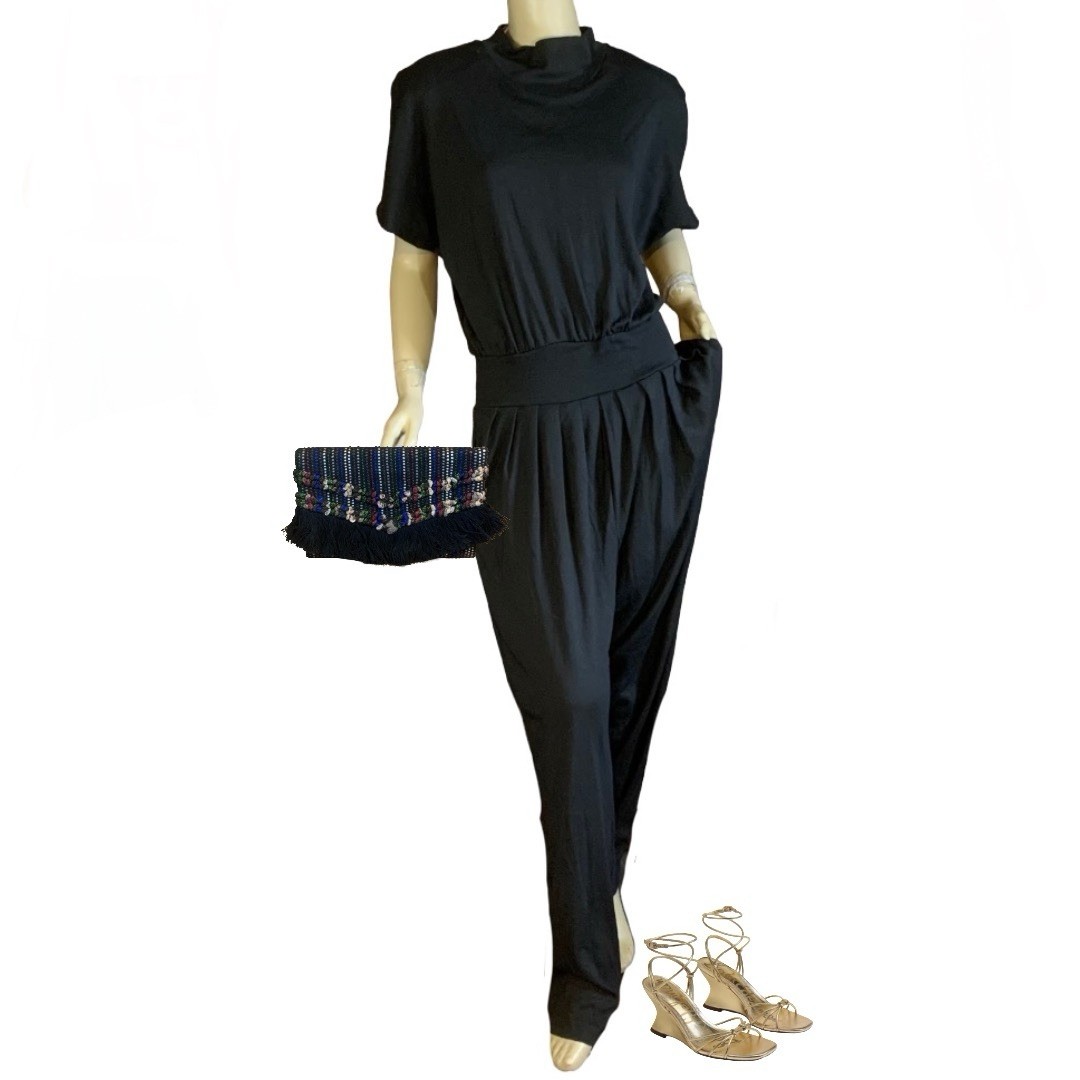 VINTAGE CIRCA 1990’S BLACK KNIT VENEZIA JUMPSUIT SZ 18/20 NWT