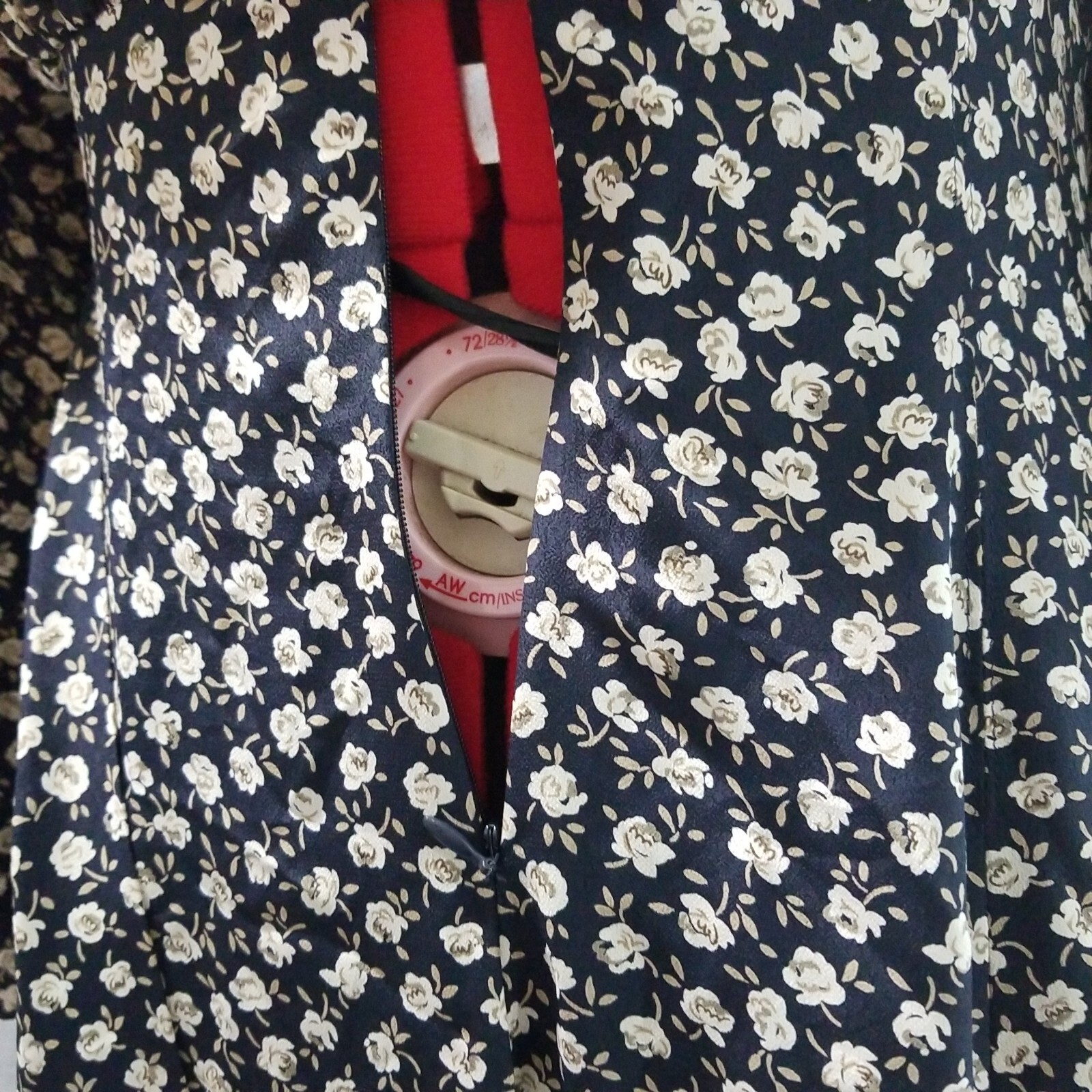 Floral Vintage Dress with Lace Collar Made in Japan Navy Blue