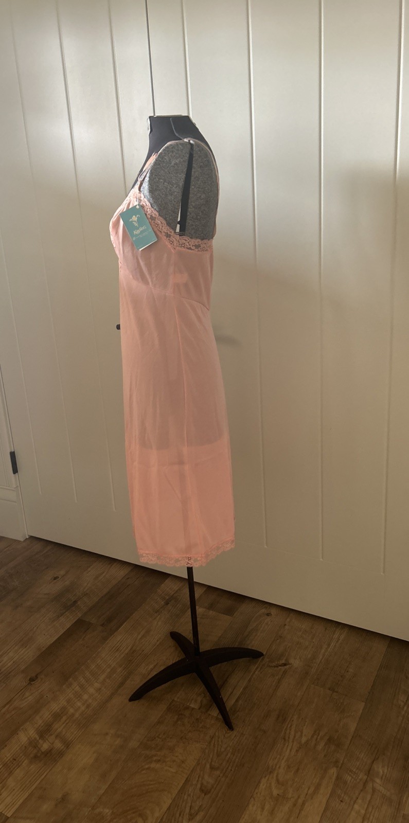 Vintage 1960’s New With Tags Kayser Crepeset Peach Nylon Tricot Slip Dress Sz 34
