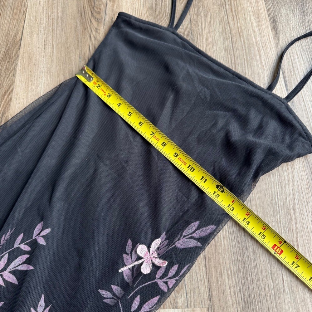 Vintage 90s Black Mesh Floral Embroidered Slip Dress Medium Bonkers Clothing Co