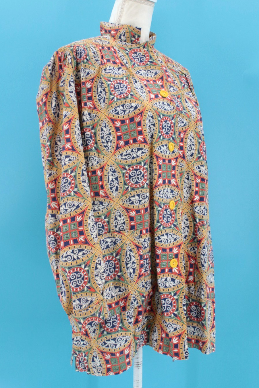 VTG Women’s 40s Colorful Abstract Print Button Front Smock / Shirt Sz M/L 1940s