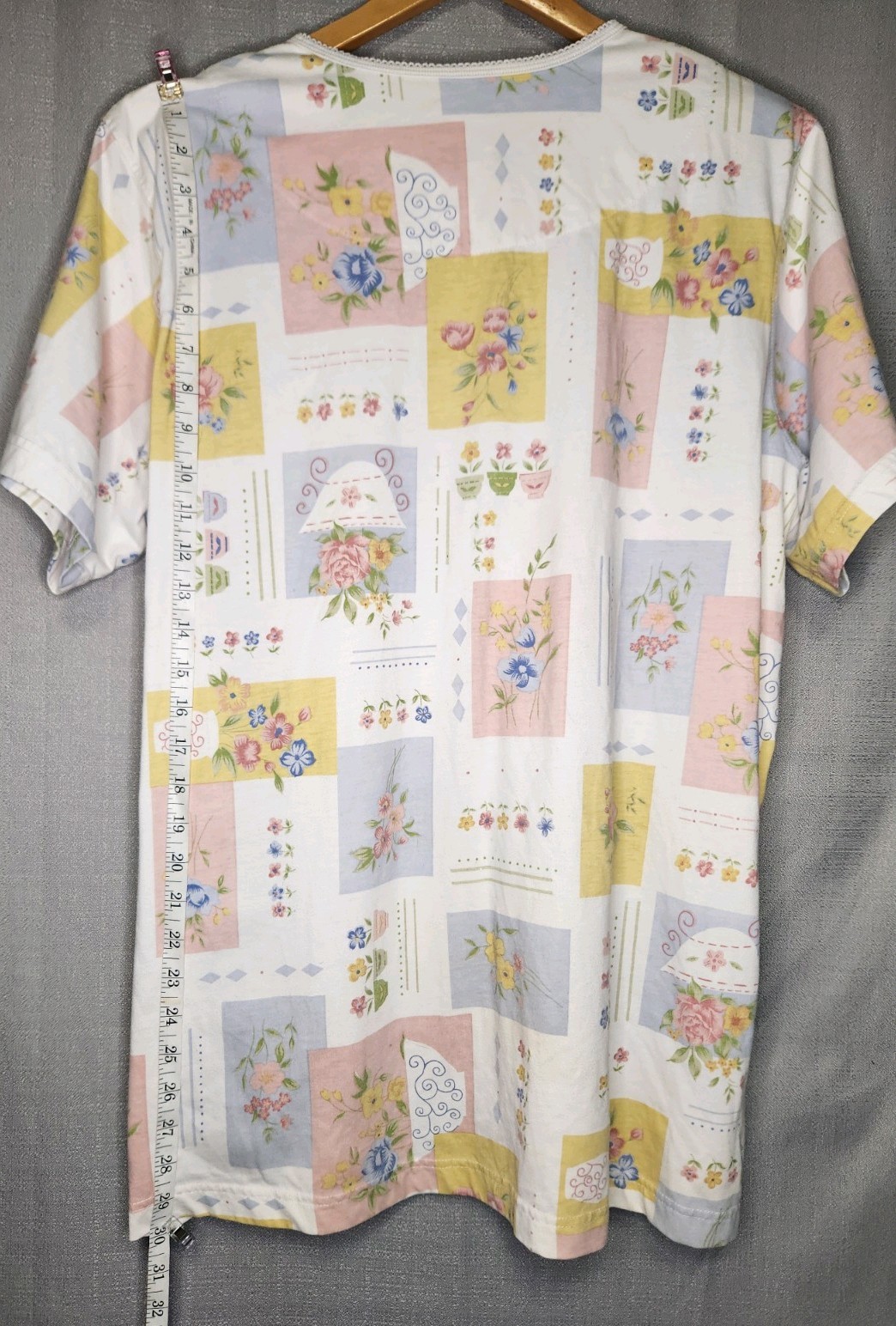 Capistrano Cottagecore Padded Shoulder Henley T-Shirt Floral Print Sz 18/20