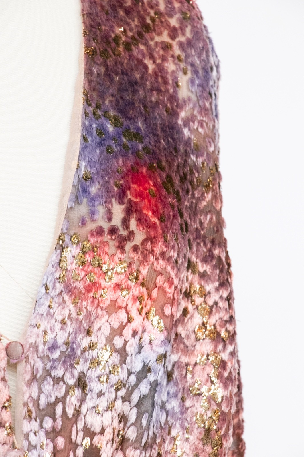 1970s Dress Silk Velvet Burnout Semi-Sheer Maxi Gown Jill Richards