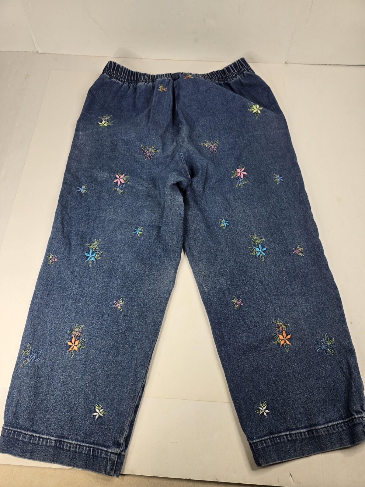 Vtg Cascade Blues Elastic Waist Capri Pants Denim Women’s Jeans Size S Floral