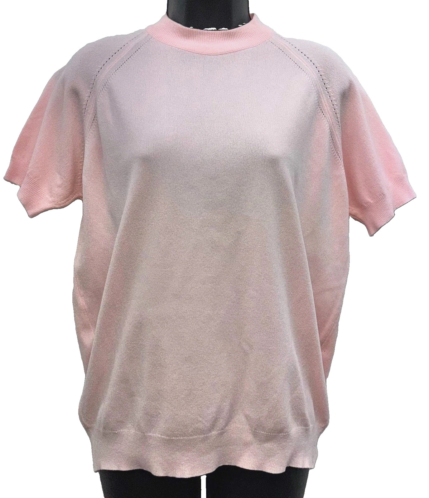 VTG Designers Originals Women Size L Short Sleeve Pink Knit Top Back Zip Closure