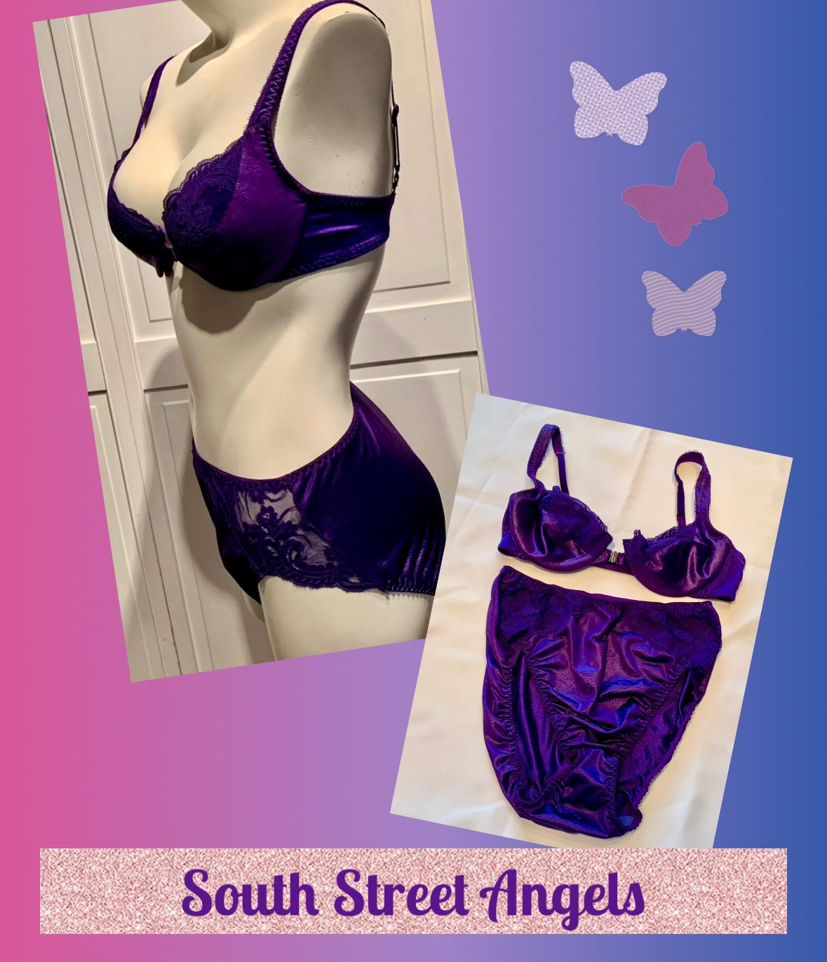 VINTAGE VICTORIA’S SECRET PURPLE AMETHYST BRA & HI-CUT BRIEF PANTIES SET 36B / L