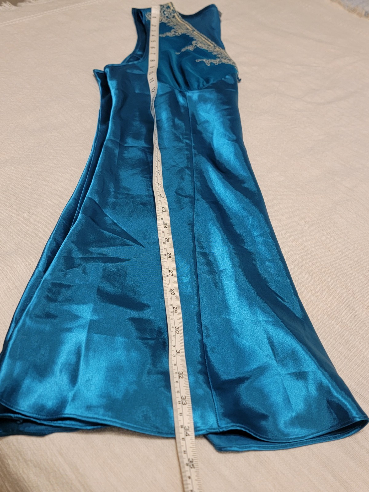 VTG BABYDOLL Cami Slip Dress Night Gown Size L Lace Aqua Blue KNEE LENGTH
