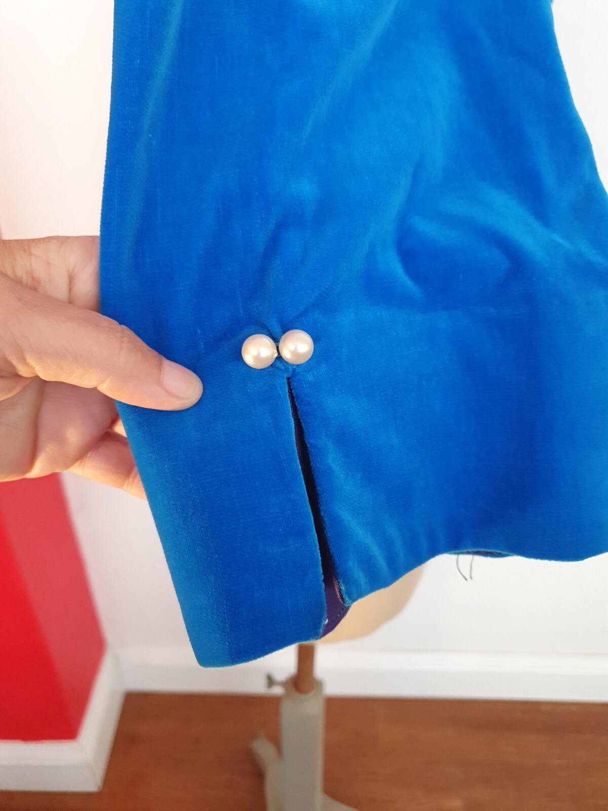 VINTAGE Velvet Jacket XS-S Royal Blue Medieval Costume Dirndl Traditional / 50s