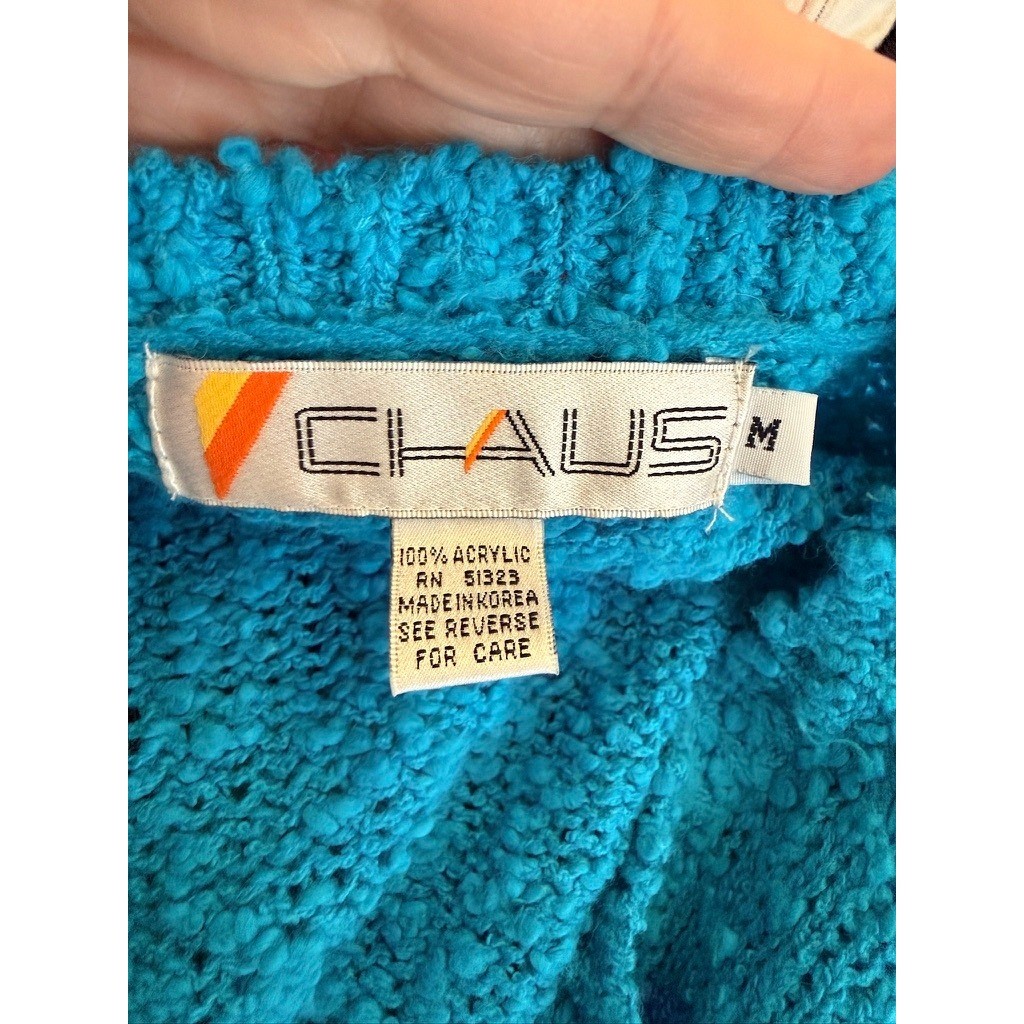 Chaus Vintage 80s Turquoise Geometric Textured Knit Sweater Tunic Women’s M