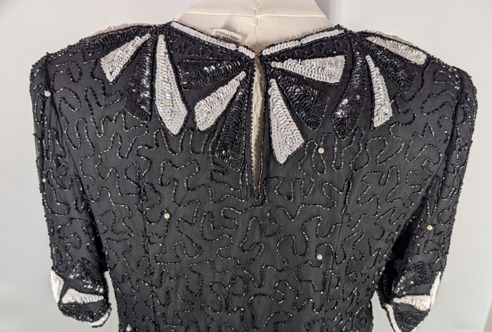 Vintage Carina Women’s Lot Of 2 Silk Beaded Two Piece Outfit Top Skirt Black