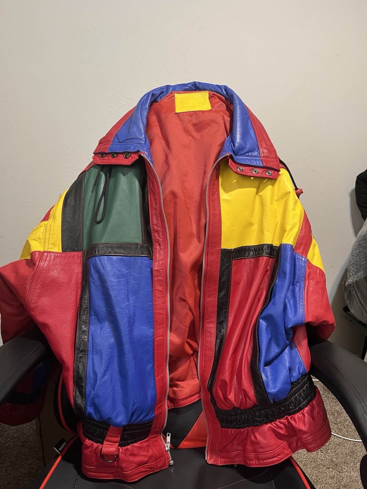 Vintage Mixed Blues Leather Jacket M 80s 90s Colorblock Genuine Leather Bomber