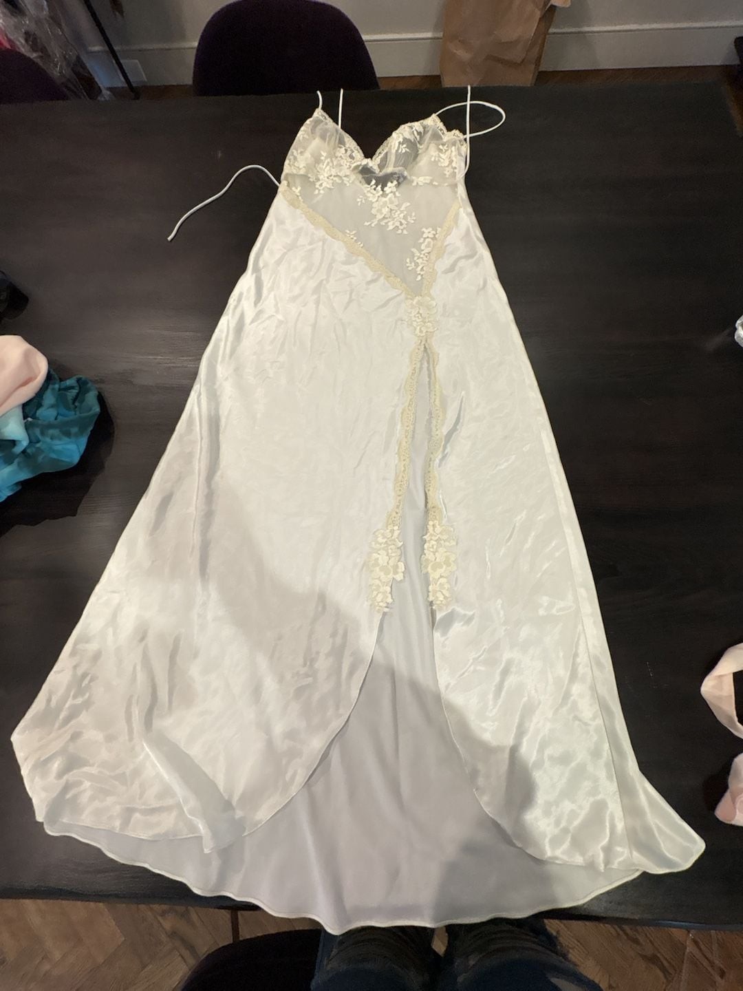 Vintage Jon Quil Samandi Ivory Satin and Lace Chemise bridal Nightgown size S