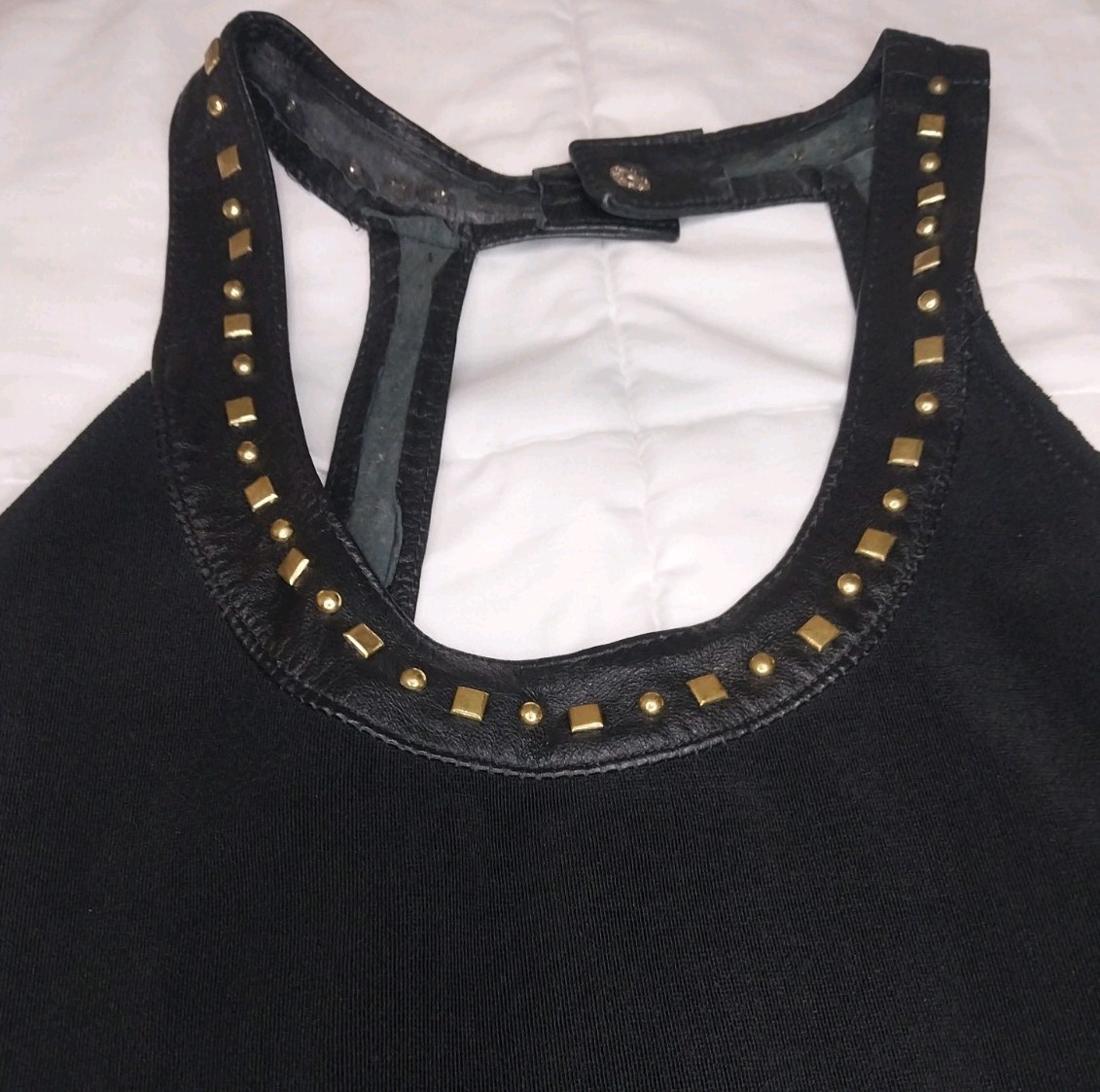 Firenze Santa Barbara Vintage 90’s Black Dress With Studded Leather Neck, Size S
