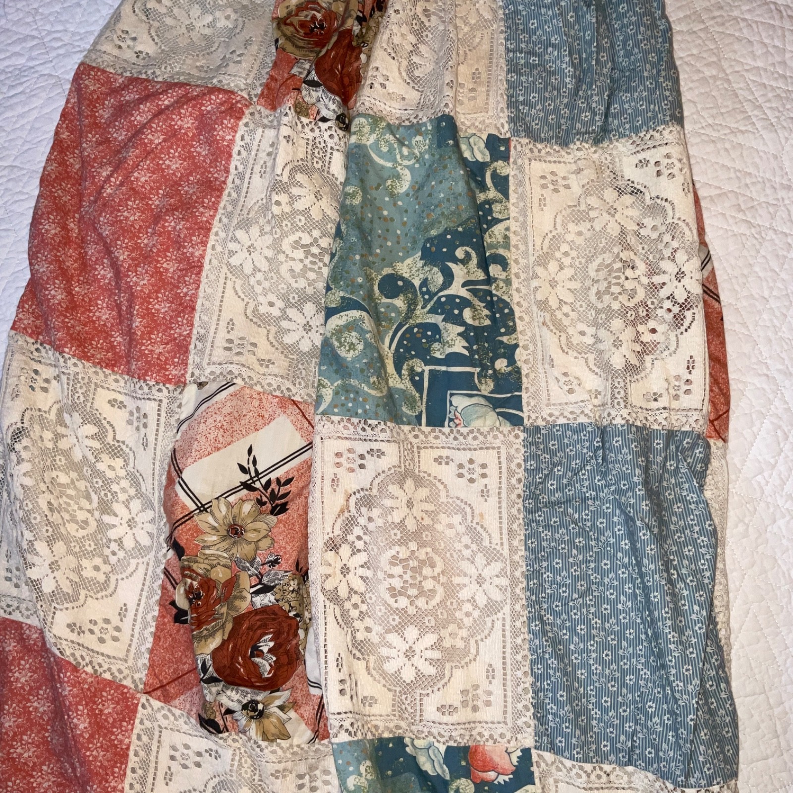 Vintage Womens Skirt size S 6 ? vintage 70s cotton patchwork long peach blue