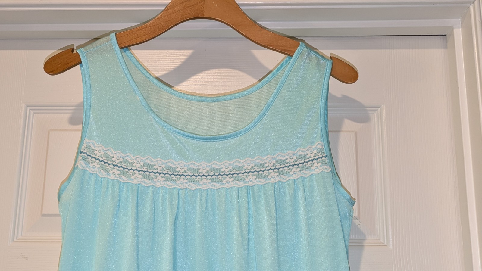 Vtg Dutchmaid Short Nightie Sz M Bright Blue Sweet Innocent Lace & Ruffle